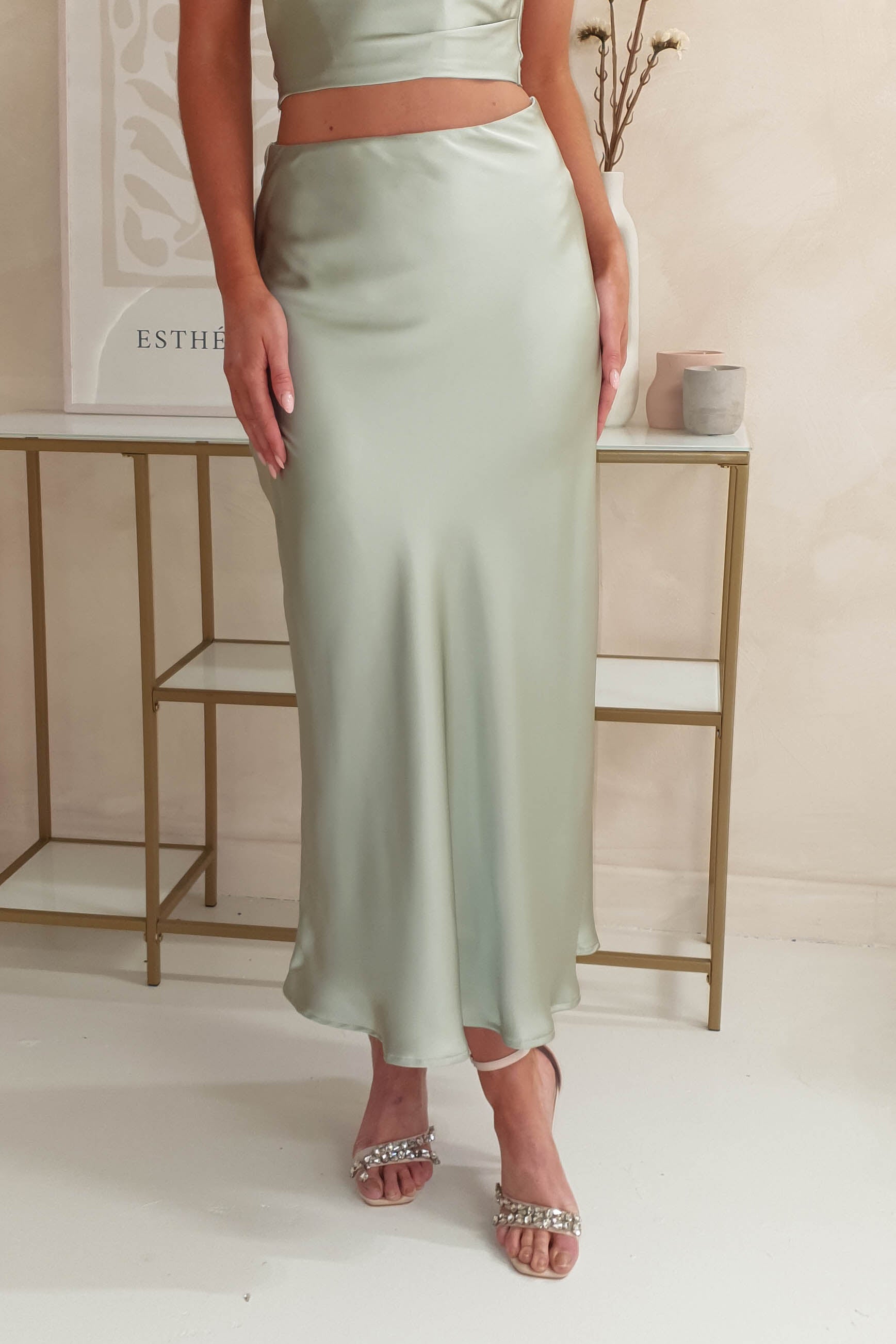 Imogen Satin Maxi Skirt | Sage - Oh Hello Clothing