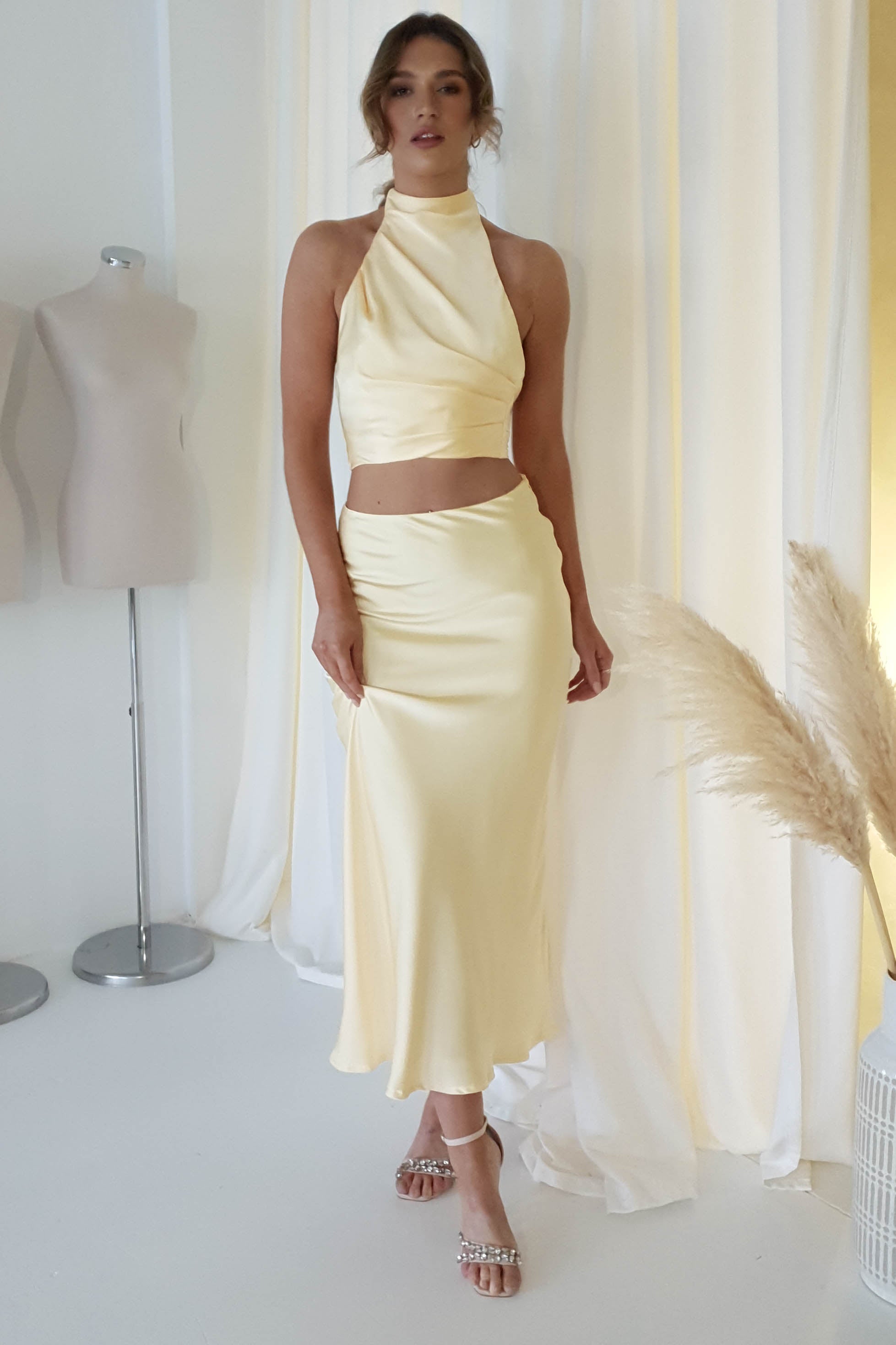 Imogen Satin Maxi Skirt | Yellow - Oh Hello Clothing