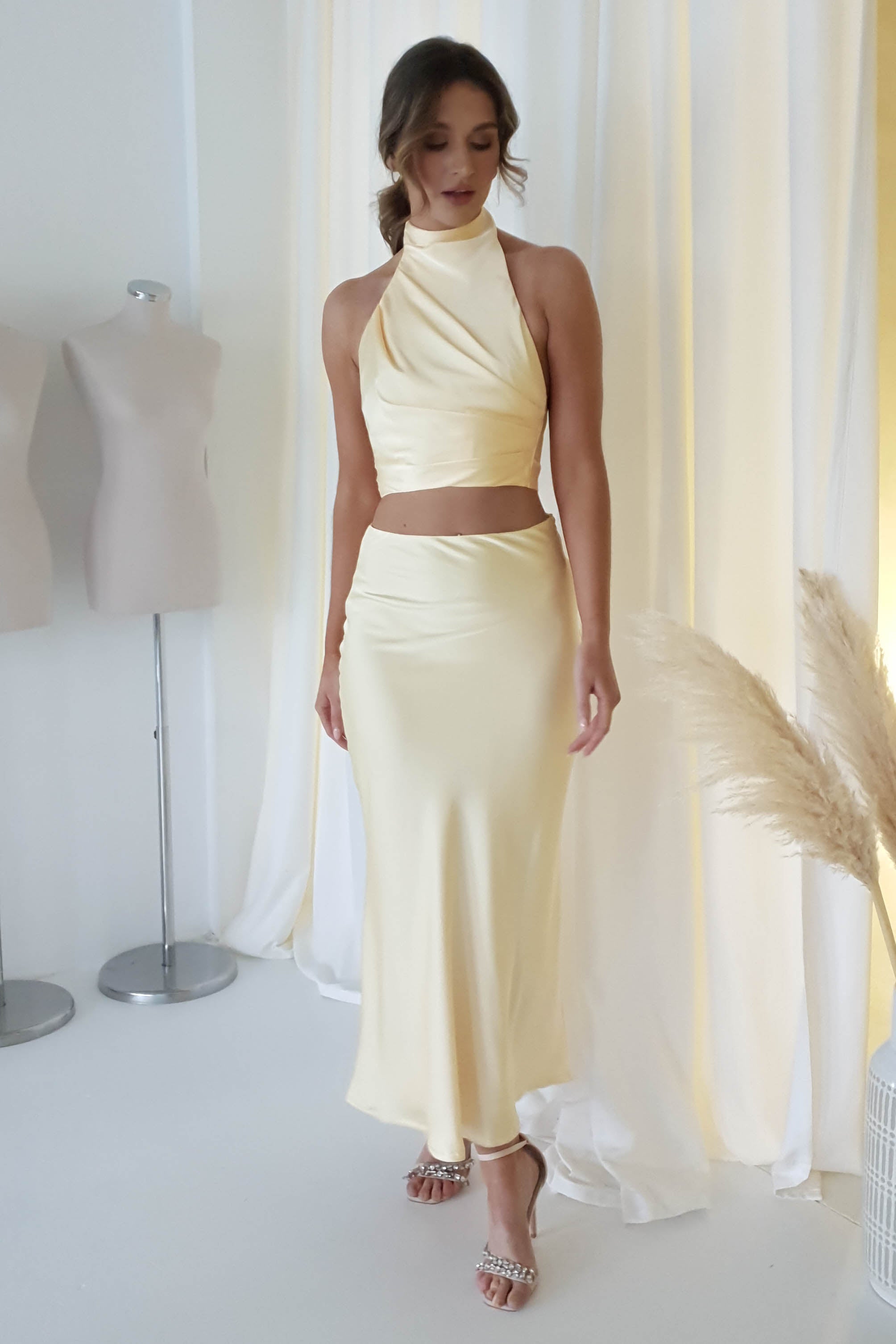 Imogen Satin Maxi Skirt | Yellow - Oh Hello Clothing