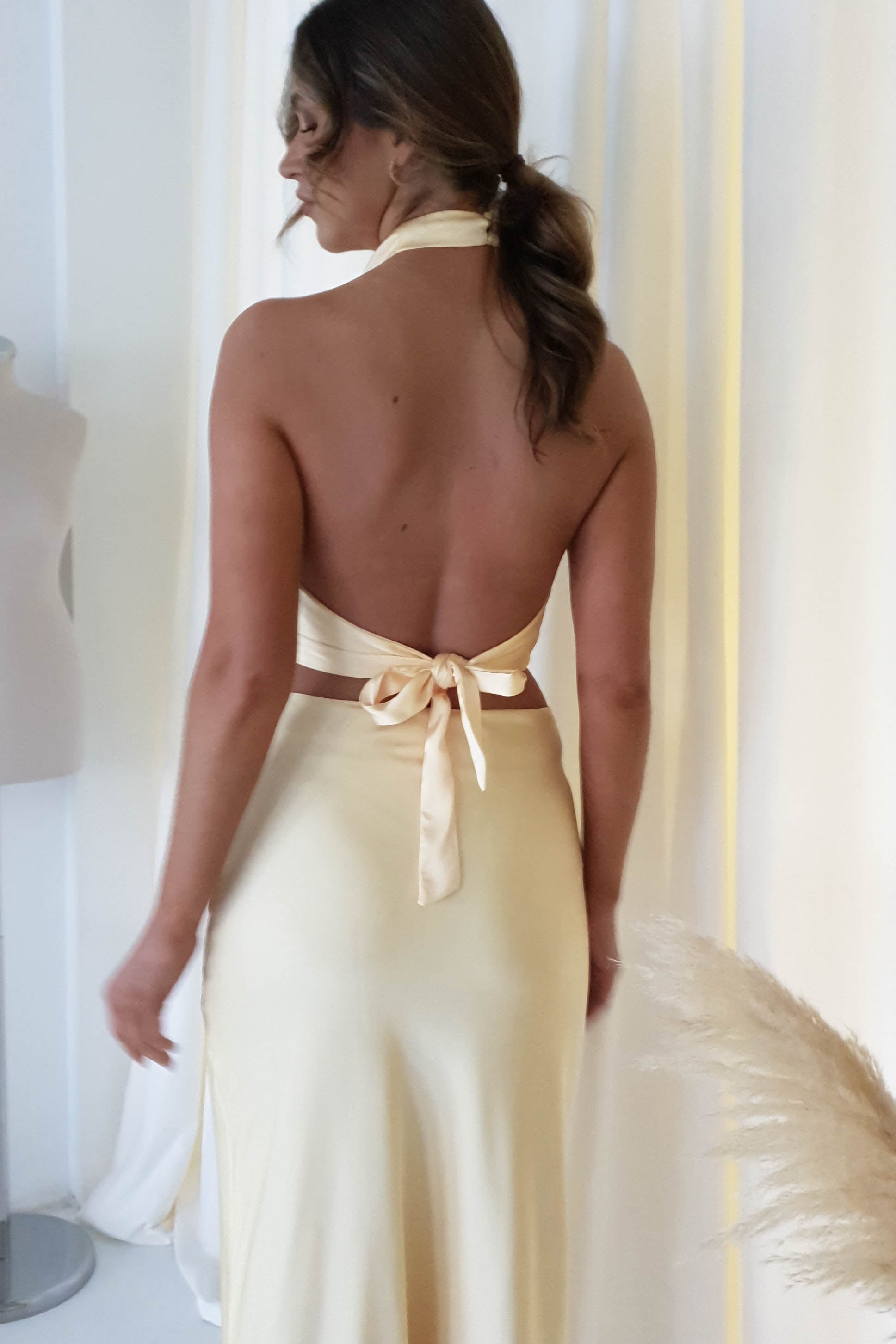 Imogen Satin Maxi Skirt | Yellow - Oh Hello Clothing