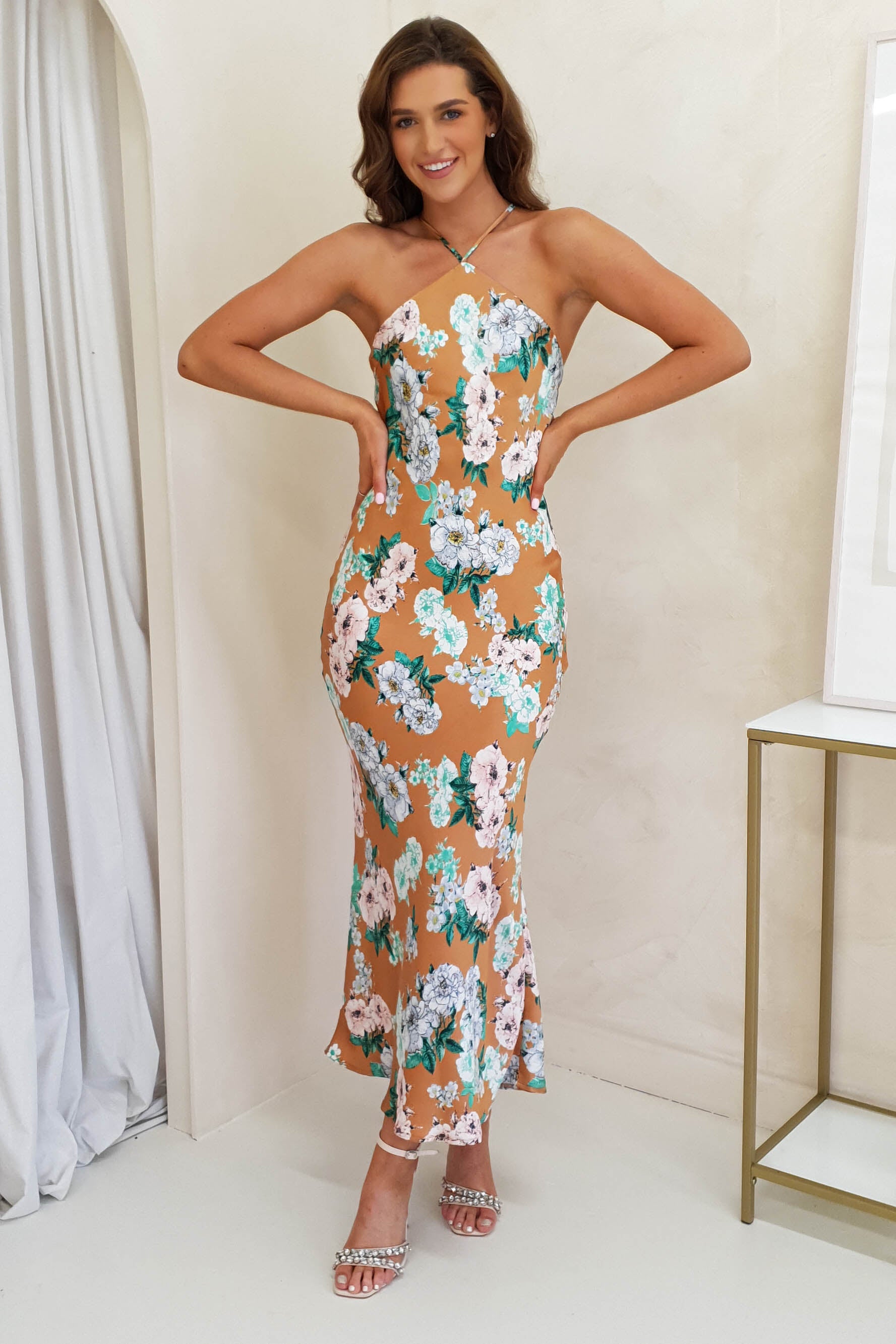 Provence Halter Nect Midi Dress | Orange Print | Oh Hello Clothing | XS (6)