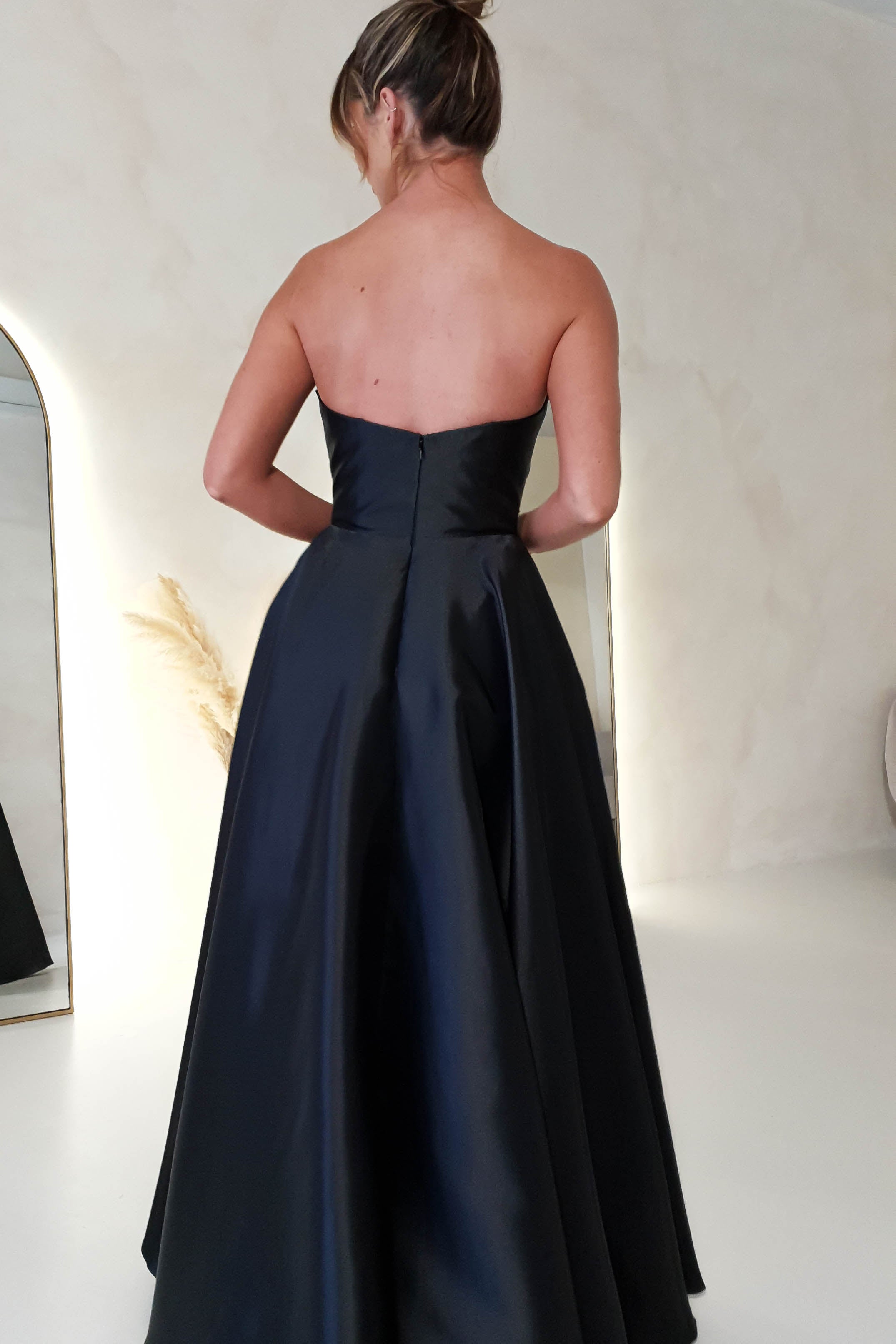 Miya Corset A - Line Satin Gown | Black | Oh Hello Clothing | XS (6)