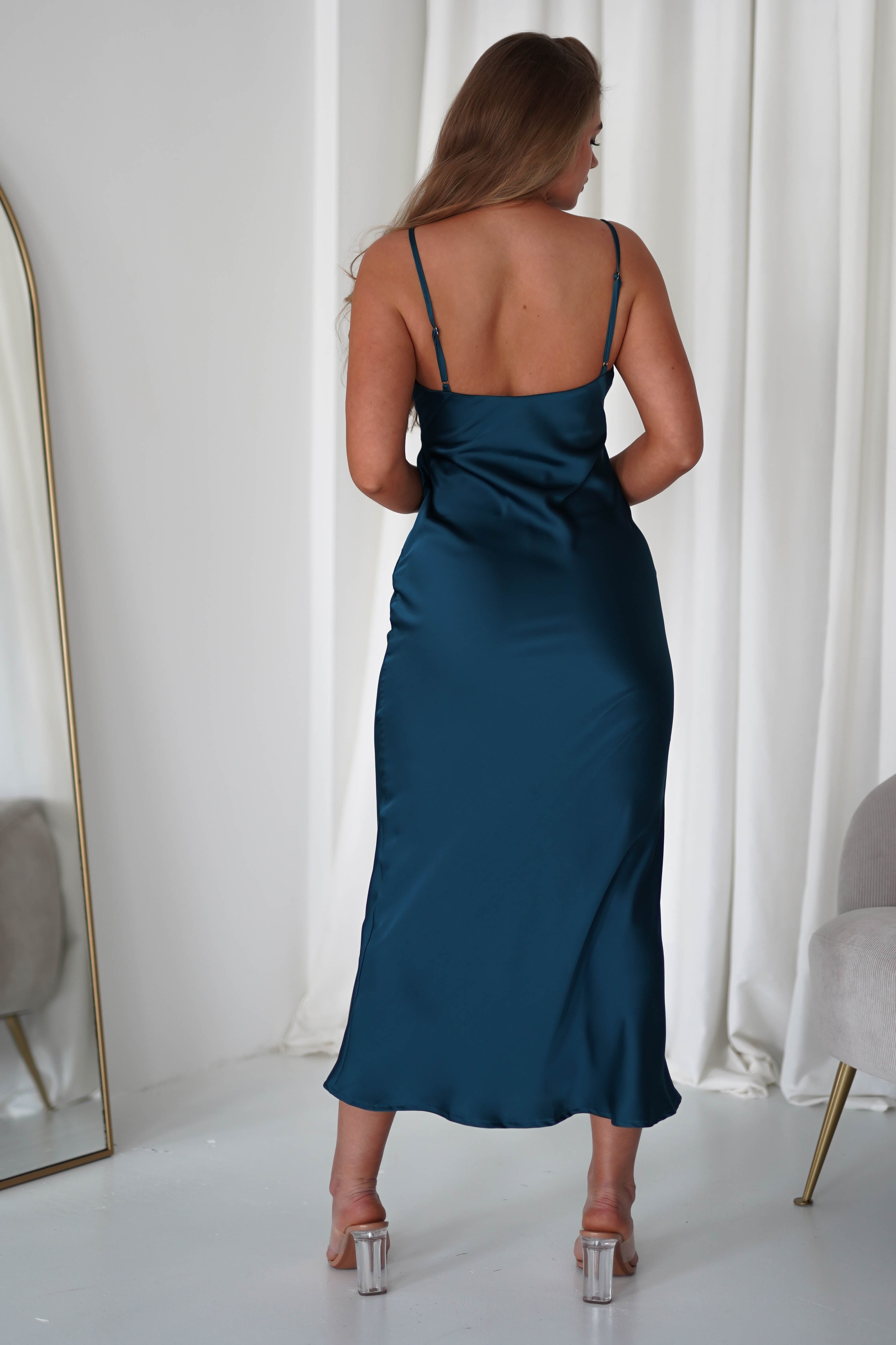 Aimie Soft Satin Maxi Dress | Teal - Oh Hello Clothing