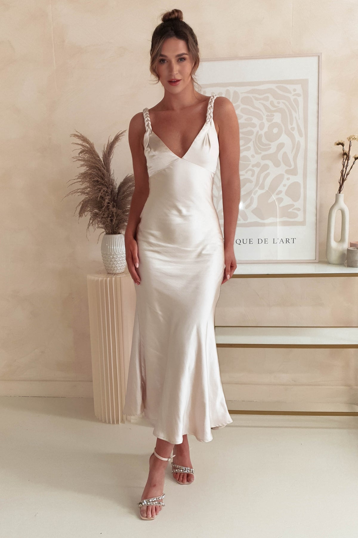 Bethanie Soft Satin Maxi Dress | Champagne | Oh Hello Clothing