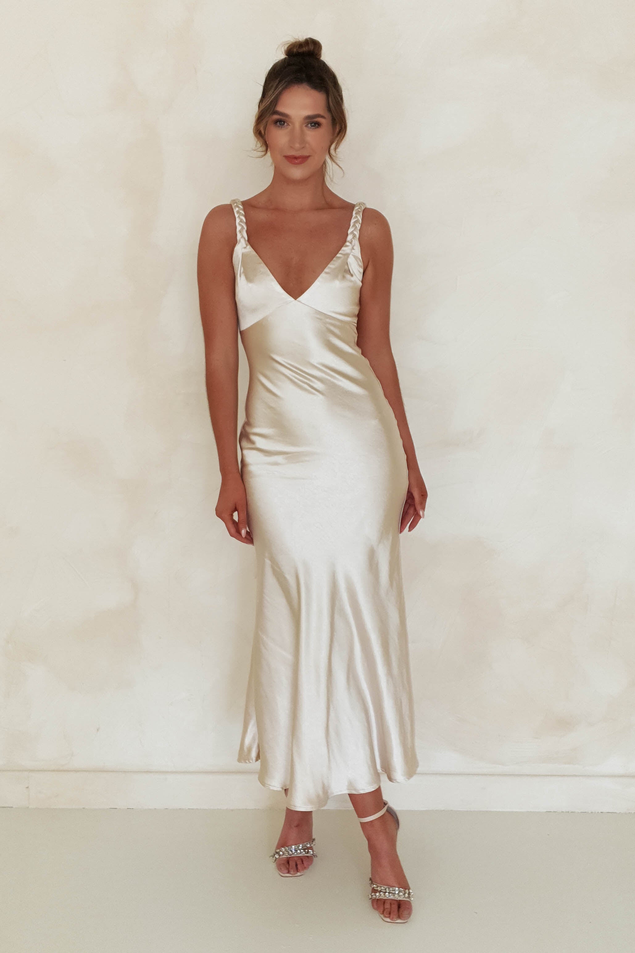 Bethanie Soft Satin Maxi Dress | Champagne | Oh Hello Clothing