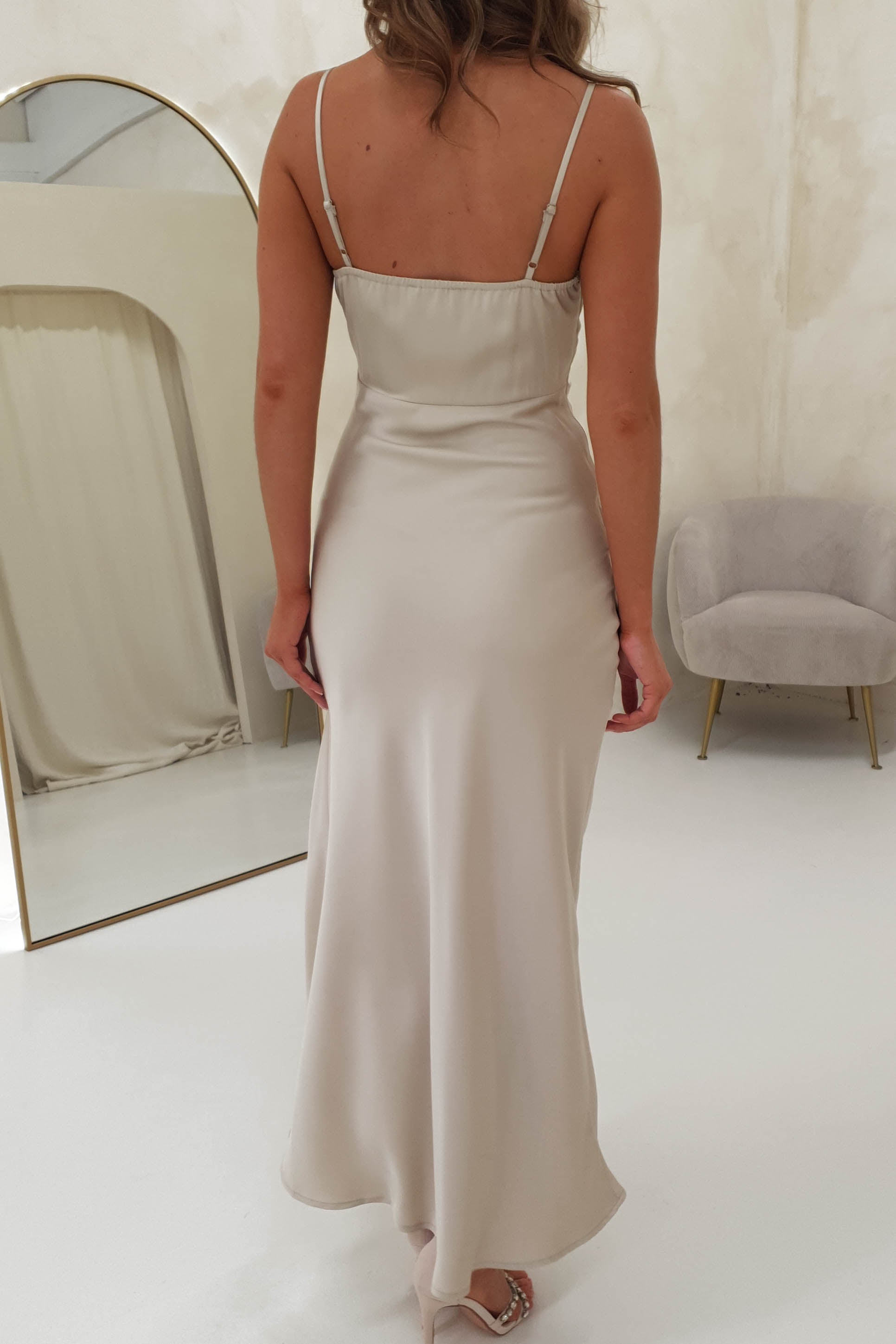 Beatrice Soft Runched Maxi Dress | Champagne | Oh Hello Clothing | XS (6)