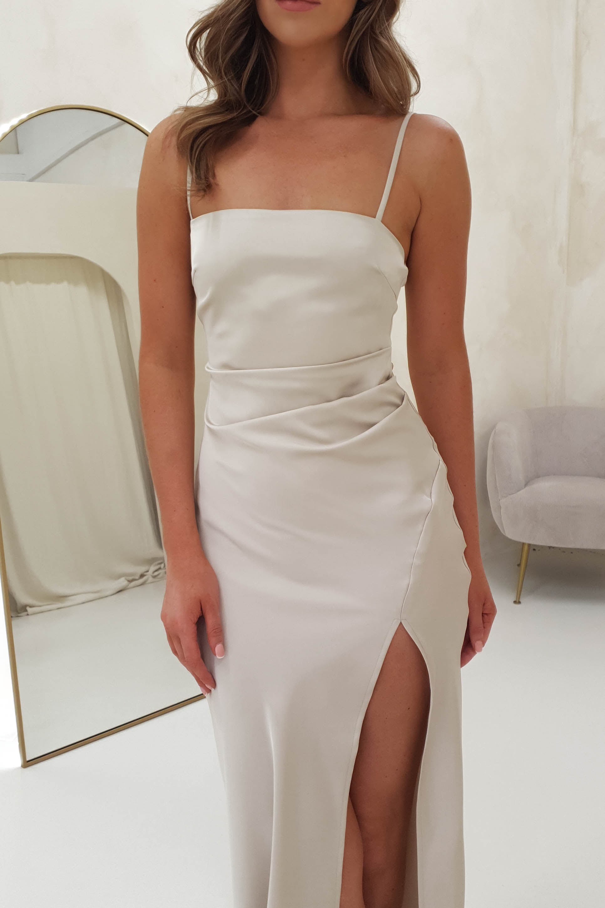 Beatrice Soft Runched Maxi Dress | Champagne | Oh Hello Clothing | XS (6)