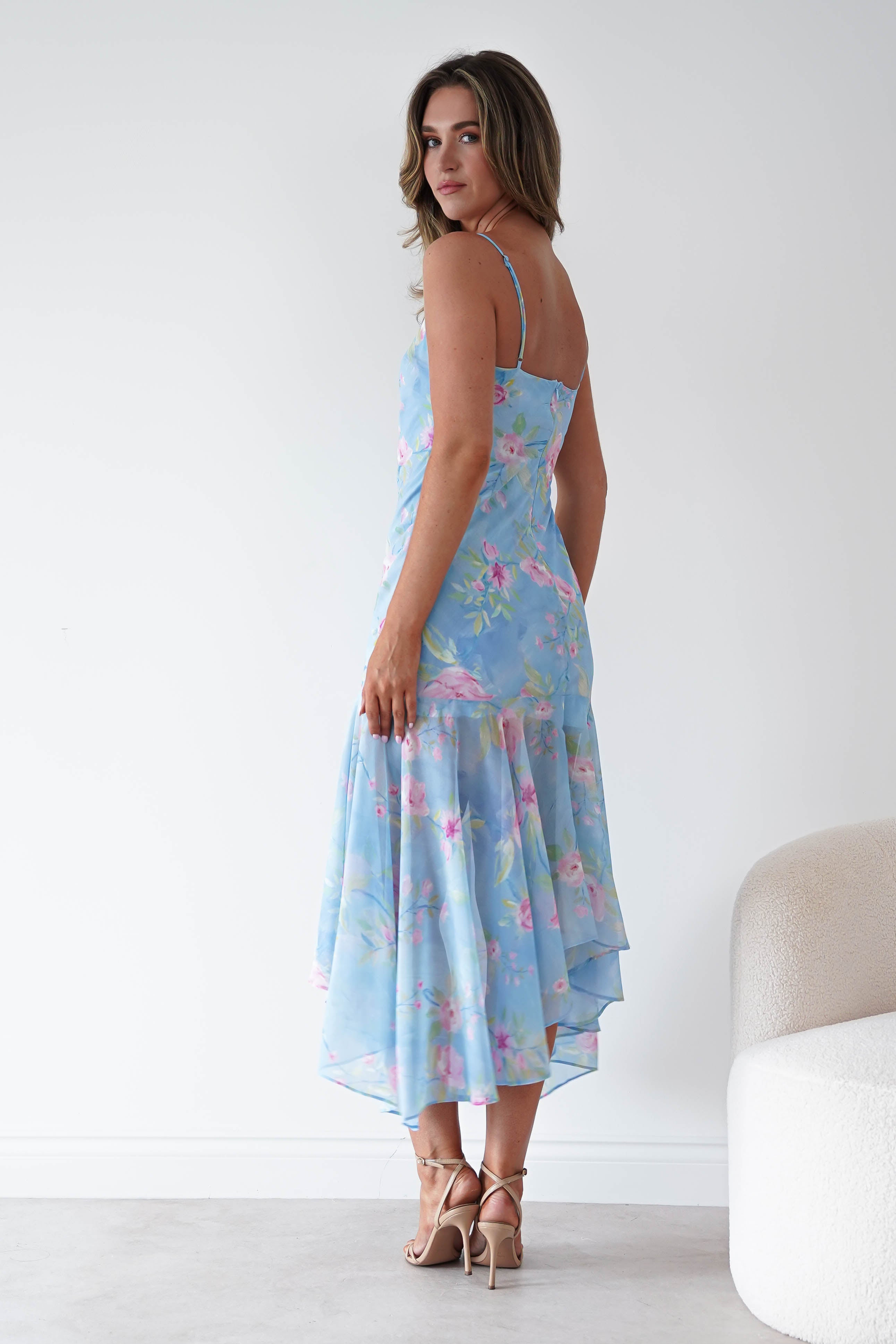 Oh Hello Clothing Women > Clothing > Dresses * DONE Calix Floral Asymmetric Midi Dress | Blue