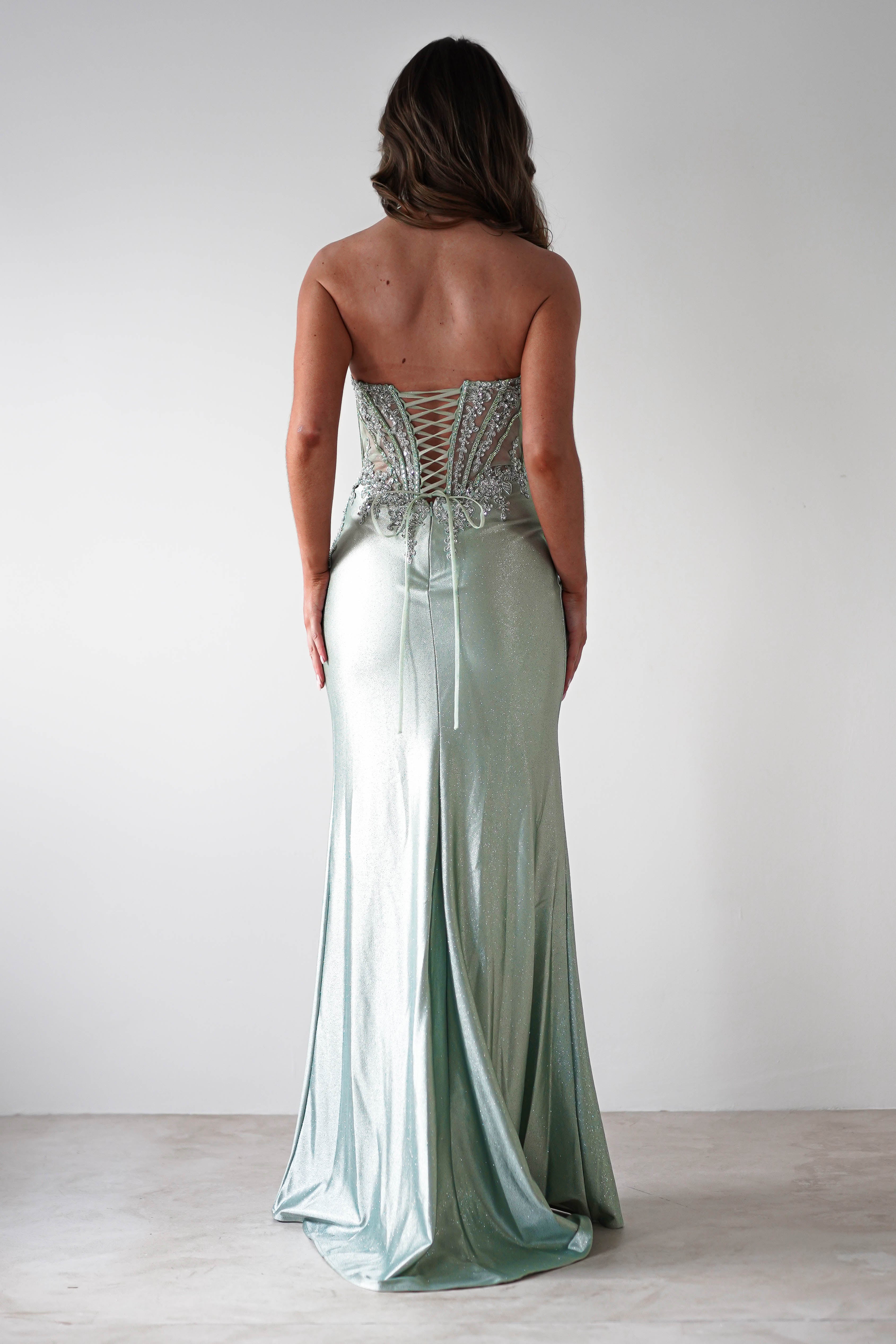 Caspian Embellished Bodycon Gown | Light Green | Oh Hello Clothing | XS (6)