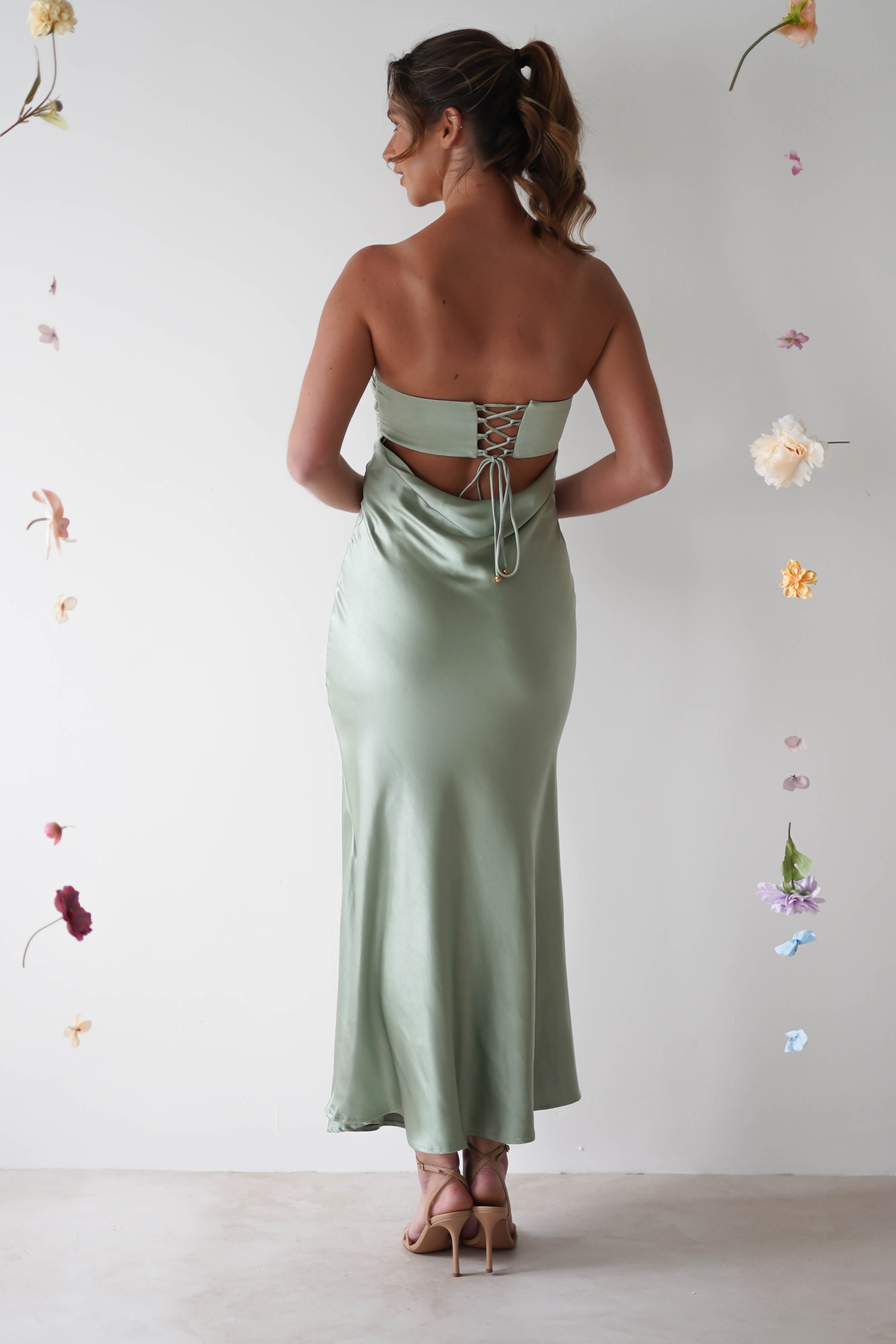 Rochelle Soft Satin Maxi Dress | Sage Green - Oh Hello Clothing