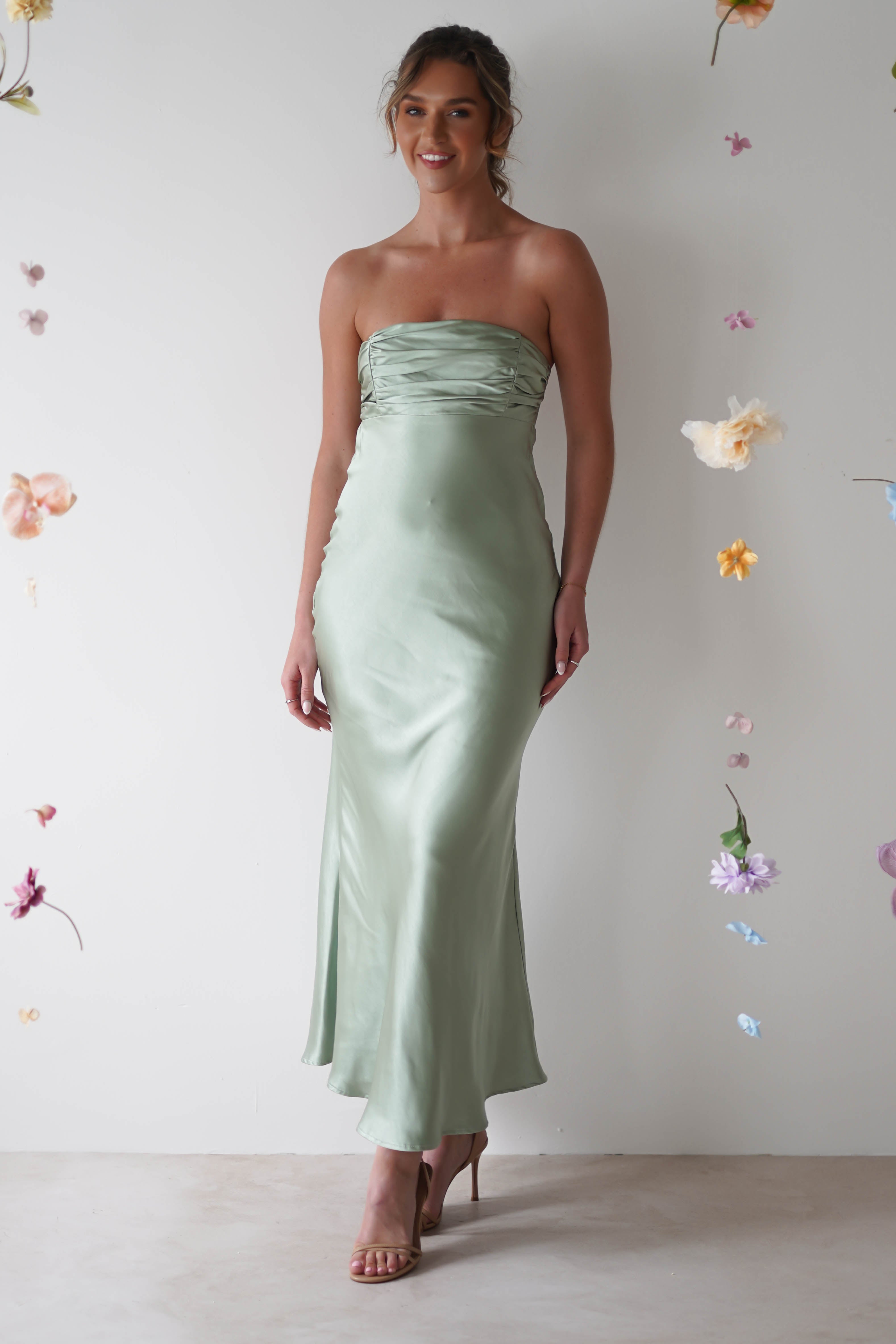 Rochelle Soft Satin Maxi Dress | Sage Green - Oh Hello Clothing
