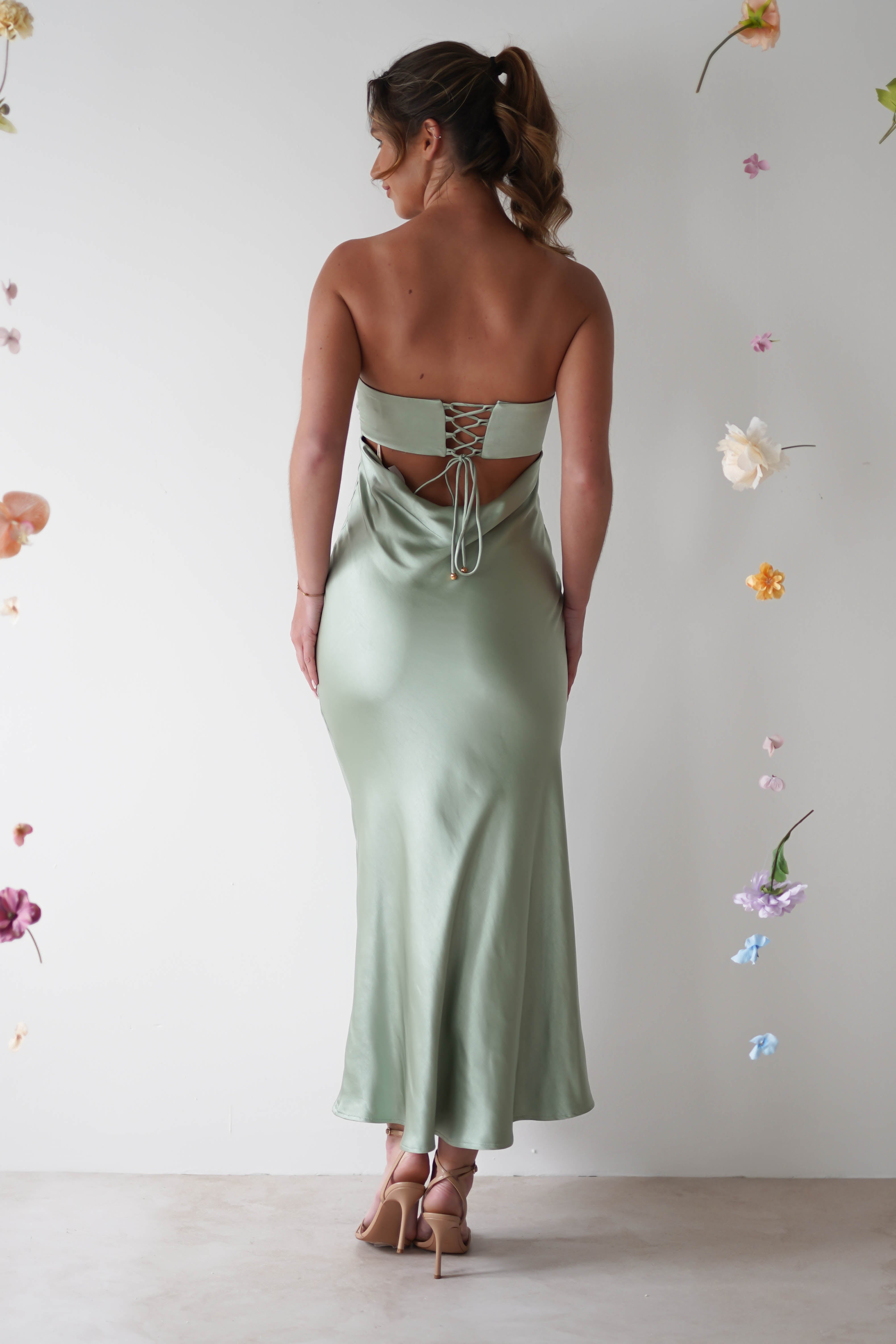 Rochelle Soft Satin Maxi Dress | Sage Green - Oh Hello Clothing