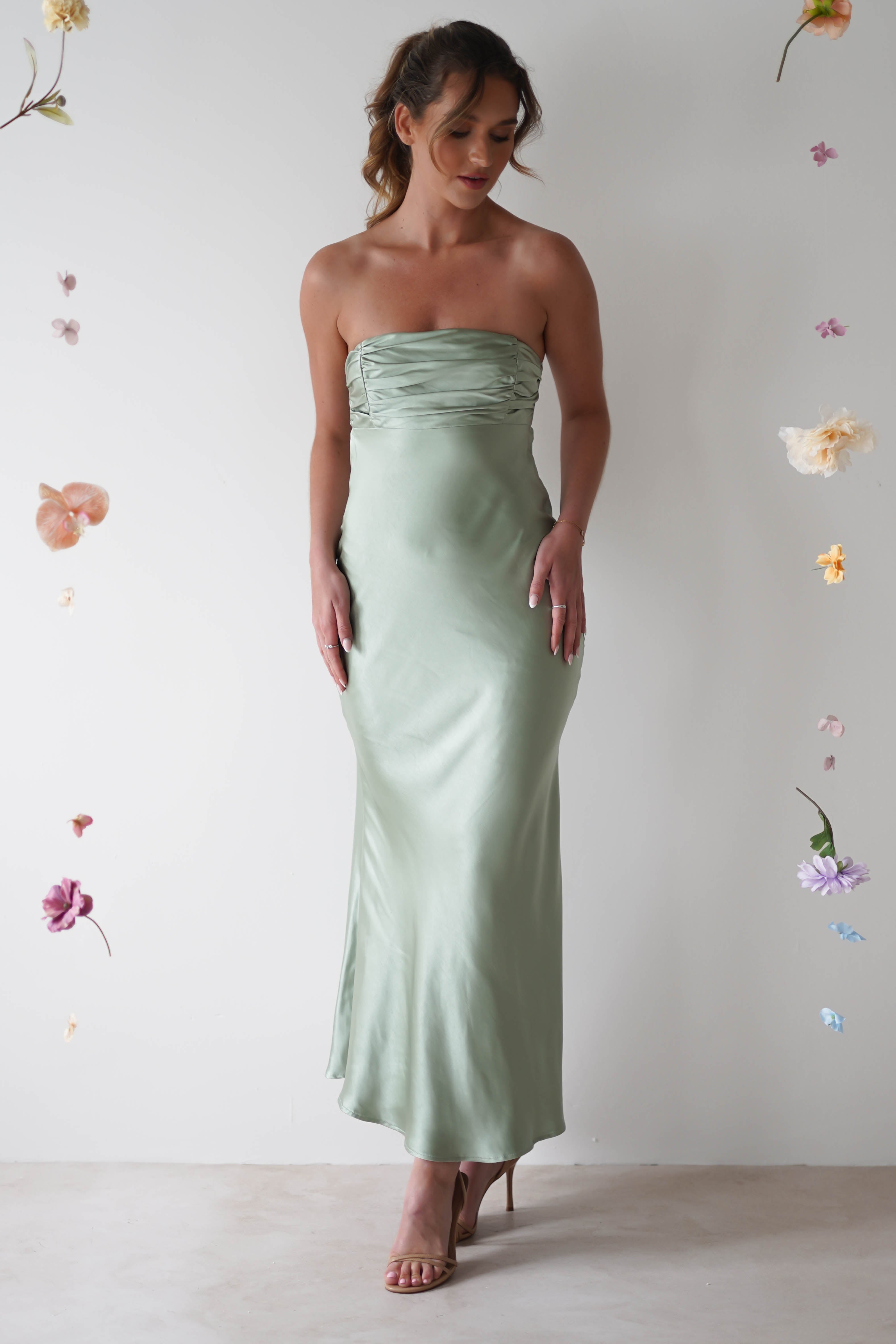 Rochelle Soft Satin Maxi Dress | Sage Green - Oh Hello Clothing