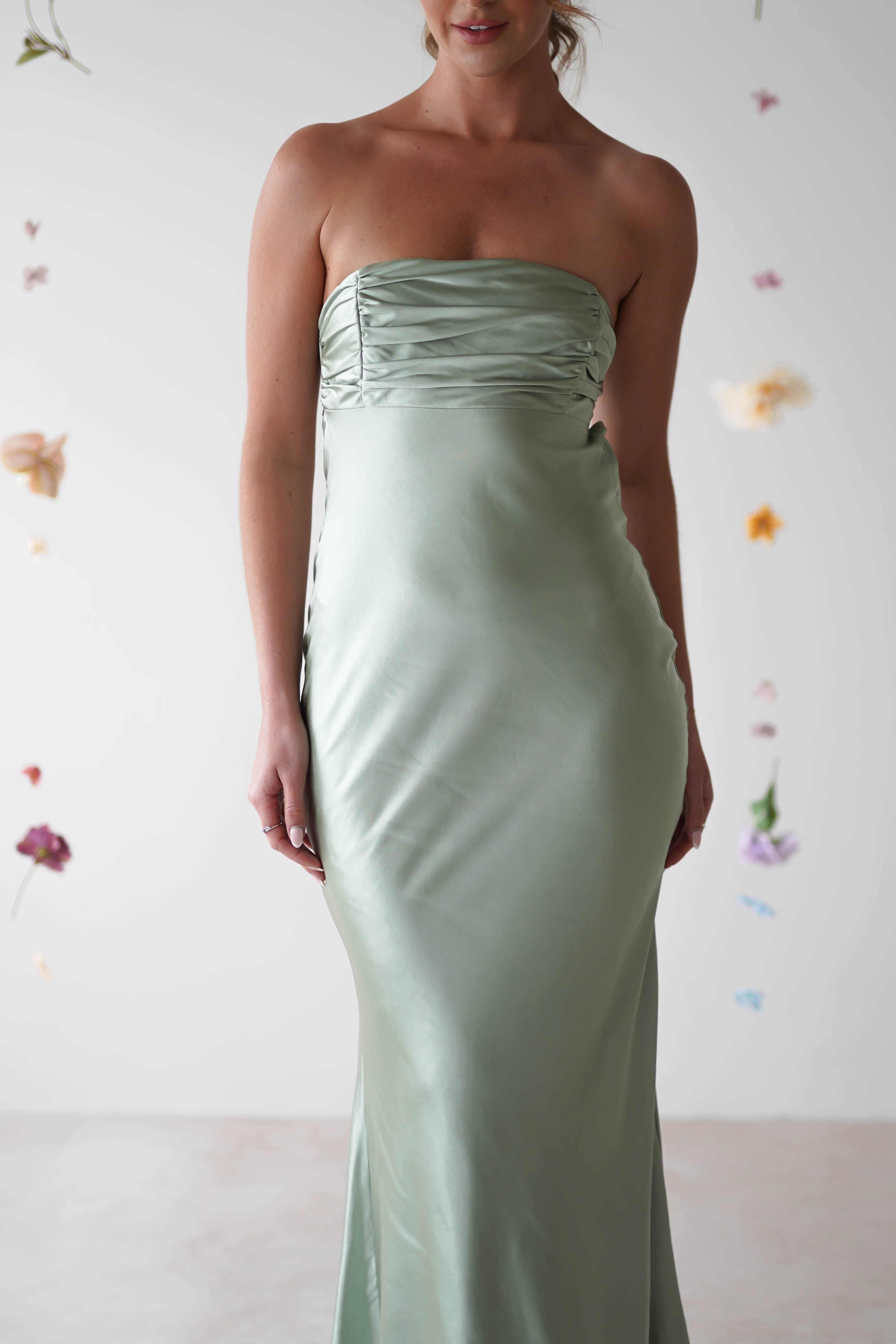 Rochelle Soft Satin Maxi Dress | Sage Green - Oh Hello Clothing