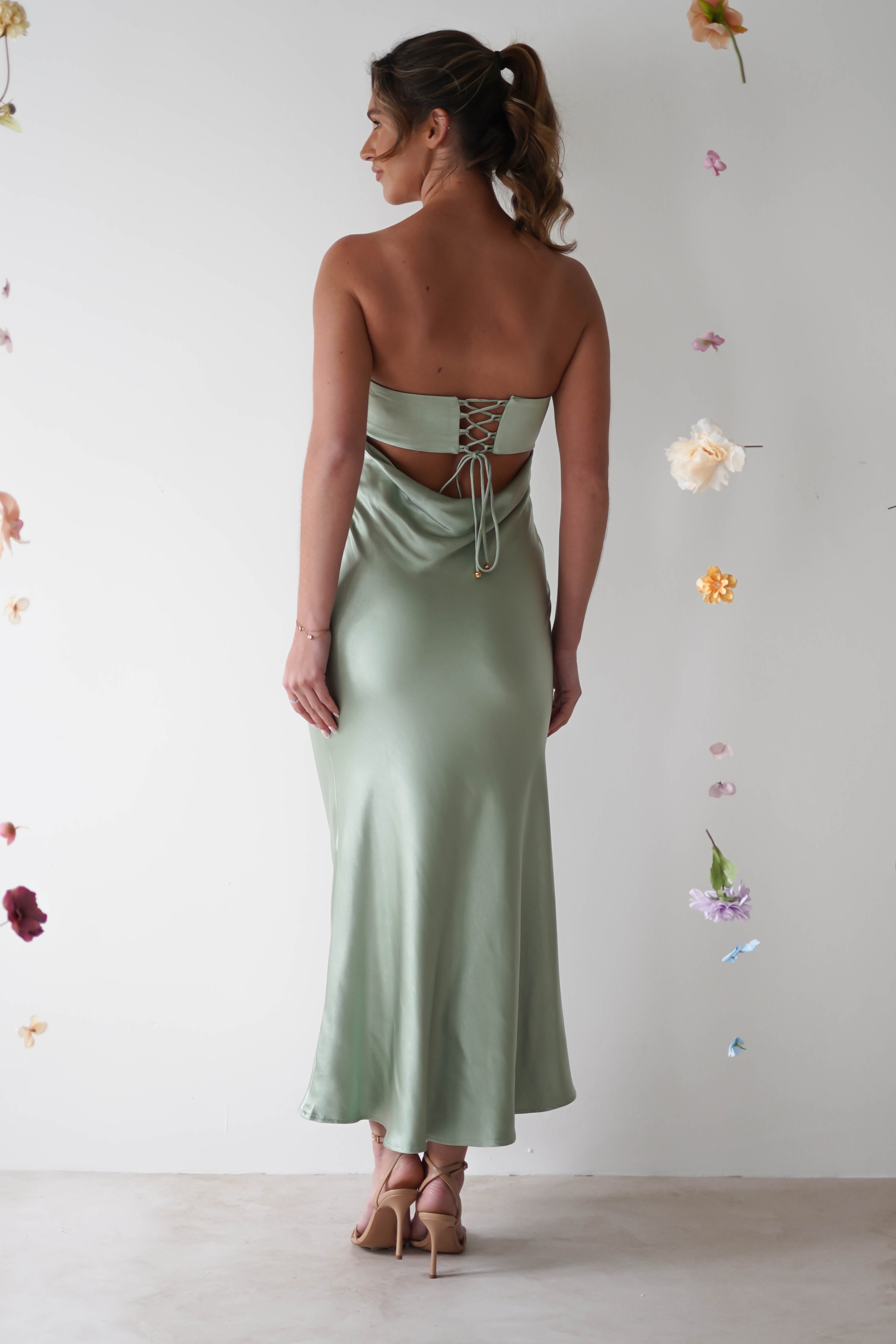 Rochelle Soft Satin Maxi Dress | Sage Green - Oh Hello Clothing