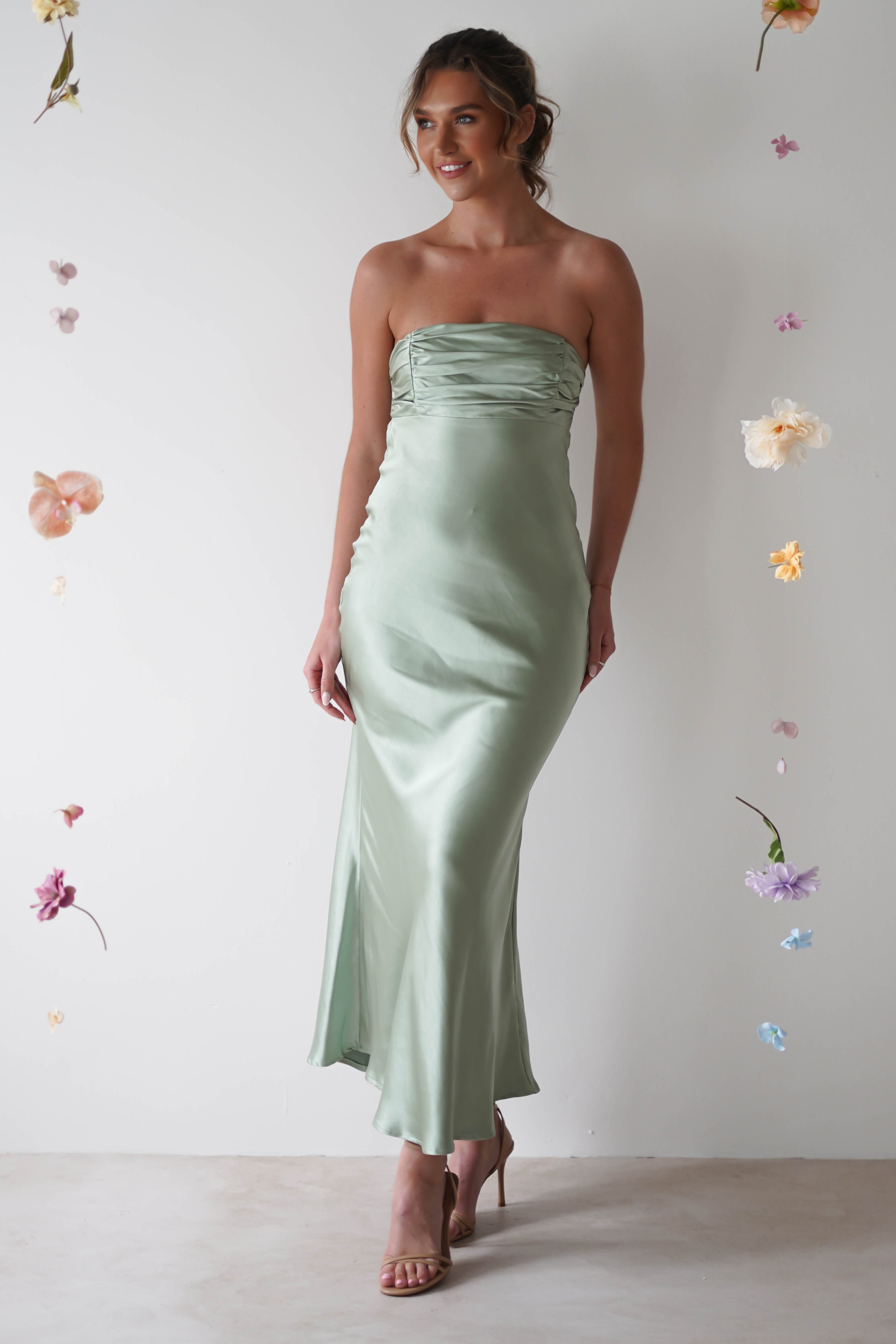 Rochelle Soft Satin Maxi Dress | Sage Green - Oh Hello Clothing
