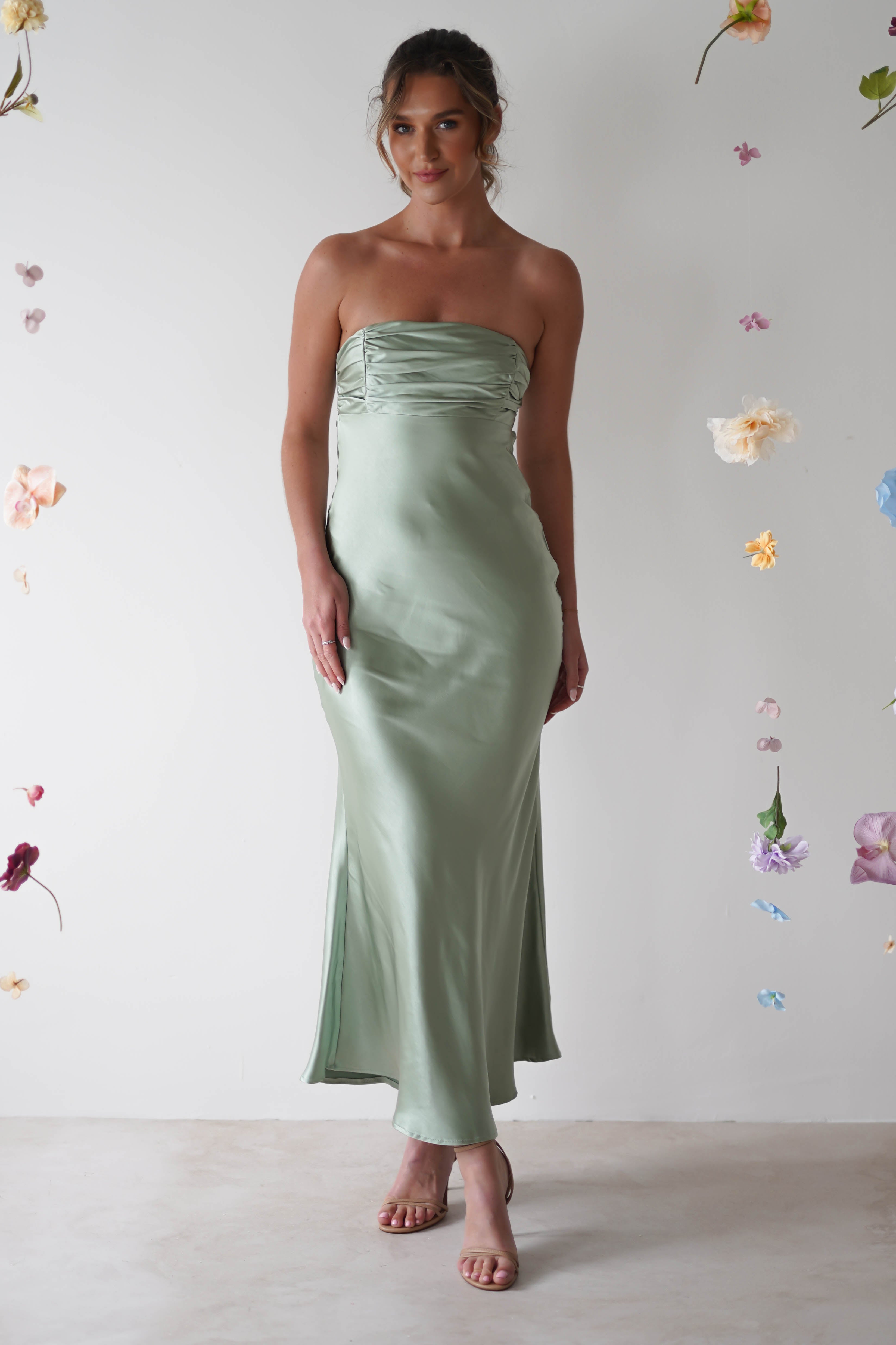 Rochelle Soft Satin Maxi Dress | Sage Green - Oh Hello Clothing