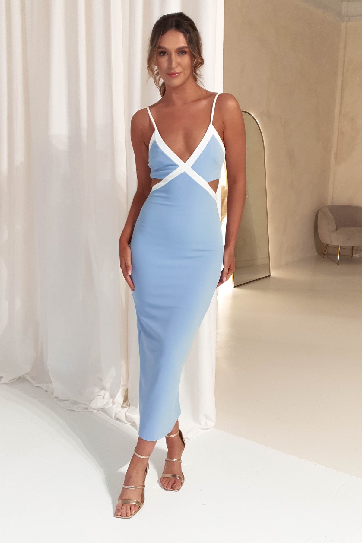 blue and white bodycon dress Betty Midi sparkly white maxi dress Comforable long dress Color:Harbor Blue Combo Do not size up