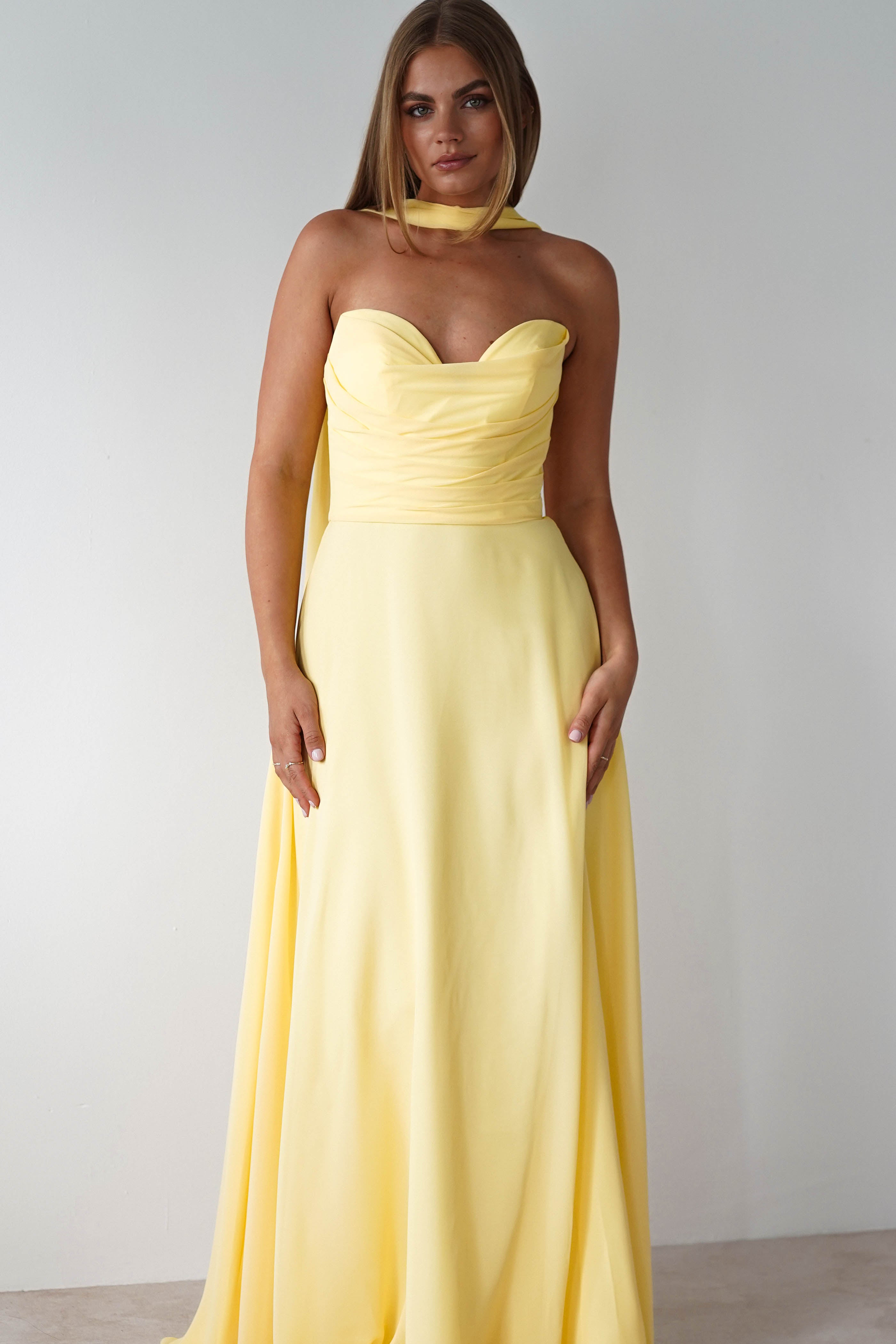 Delphine Chiffon Strapless Maxi Dress | Yellow | Oh Hello Clothing | XS (6)