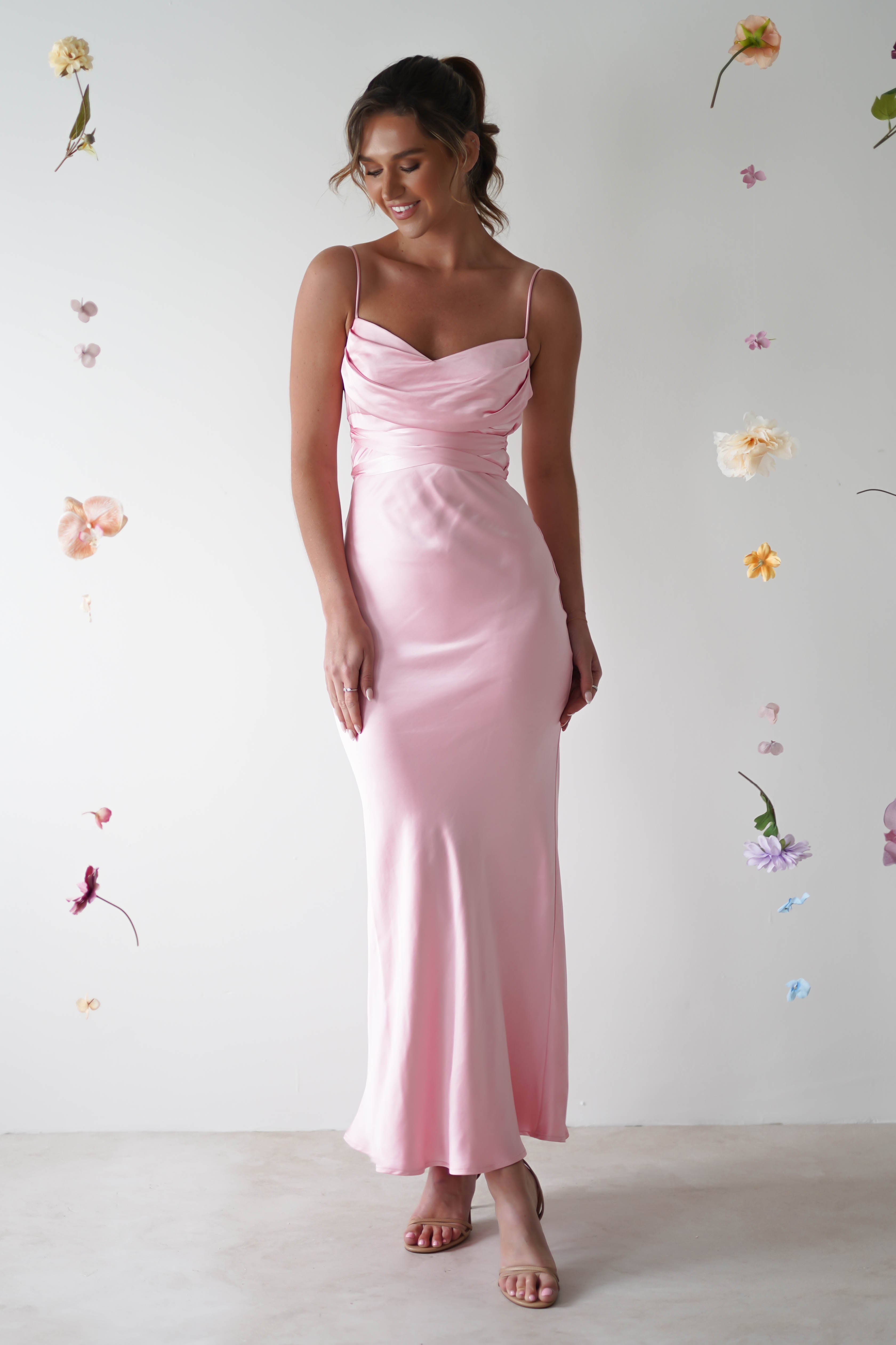 Everleigh Soft Satin Midi Dress Light Pink