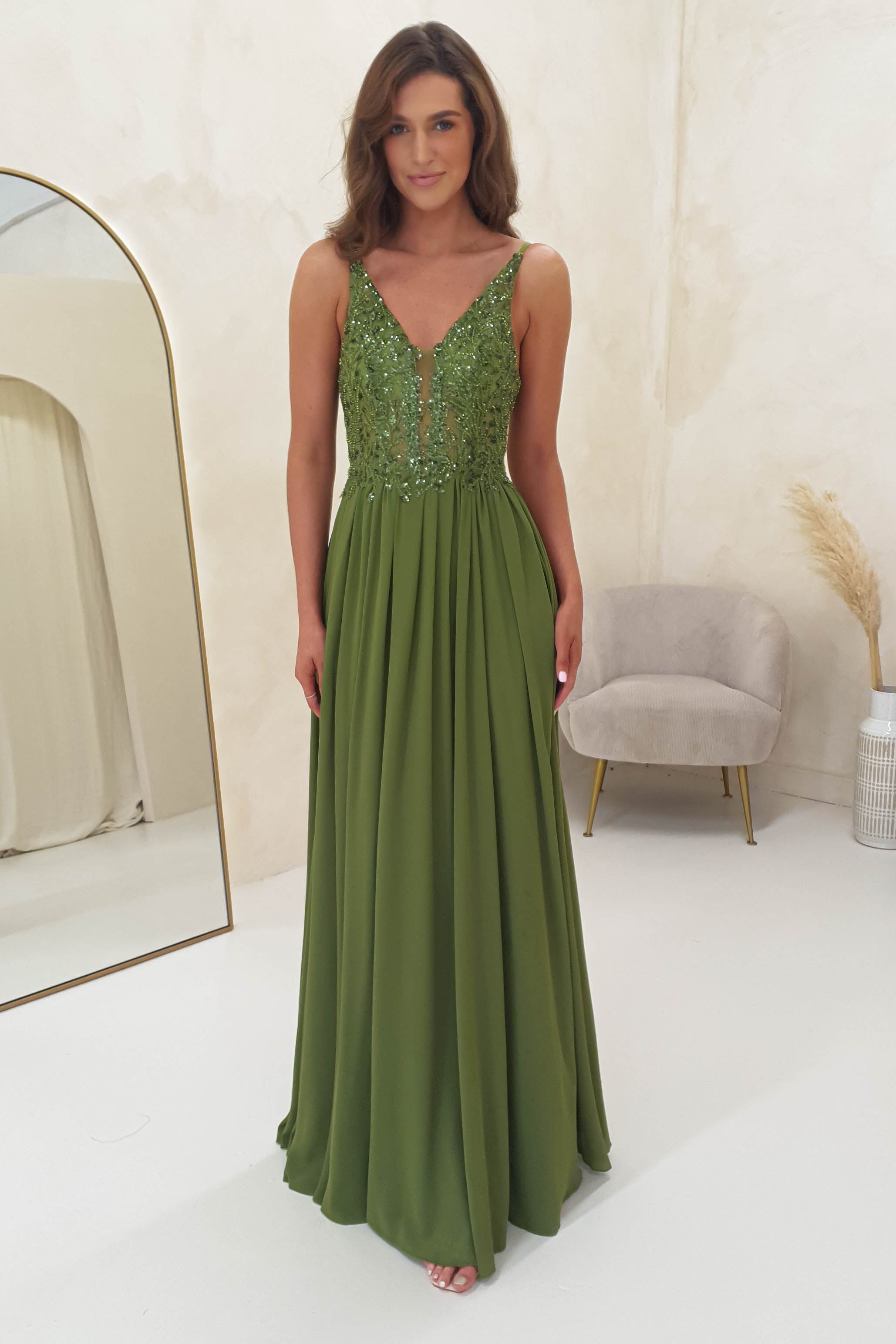 Ariel Embellished Maxi Gown Green