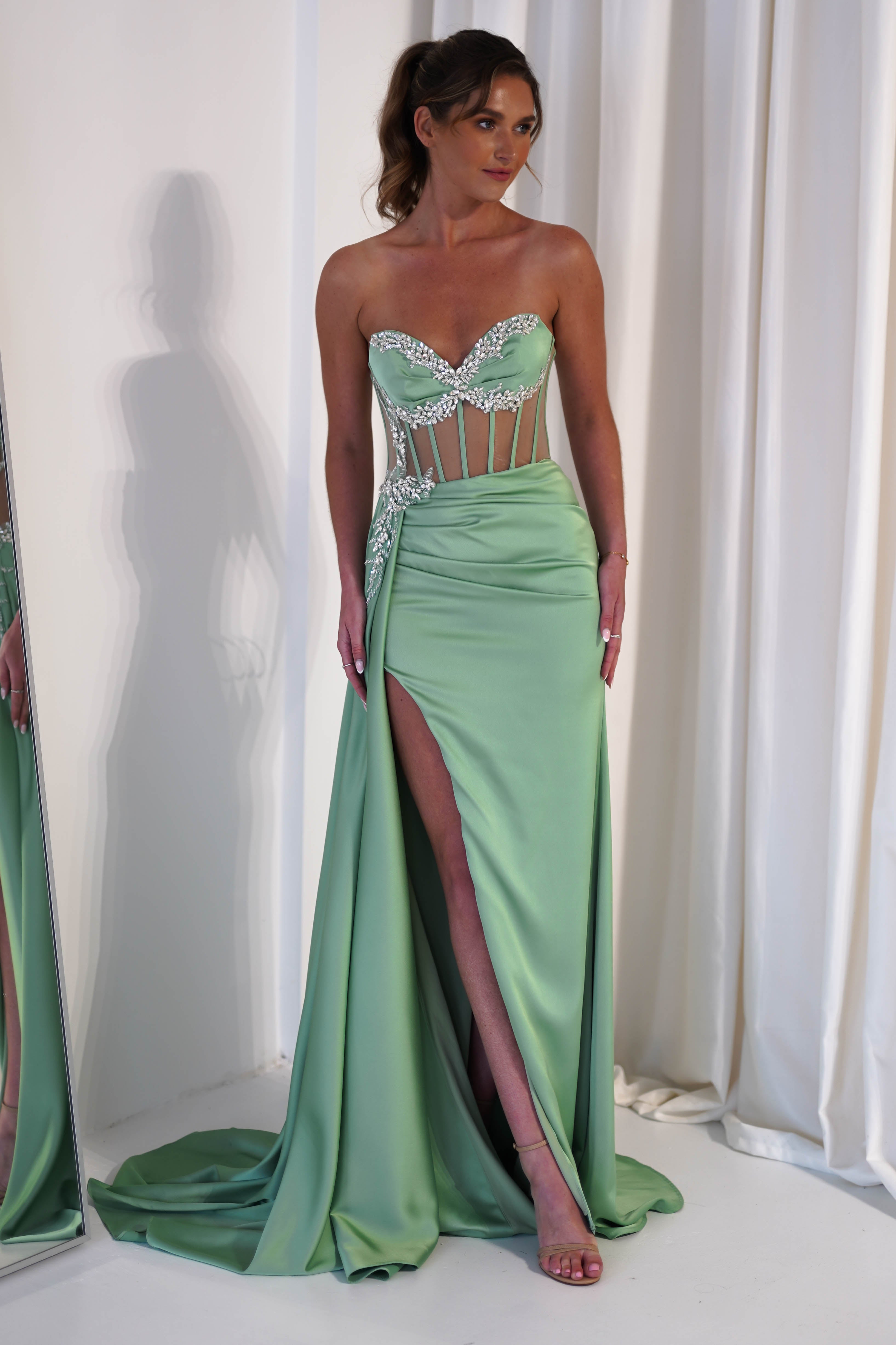 Jovana Strapless Gown | Mint Green