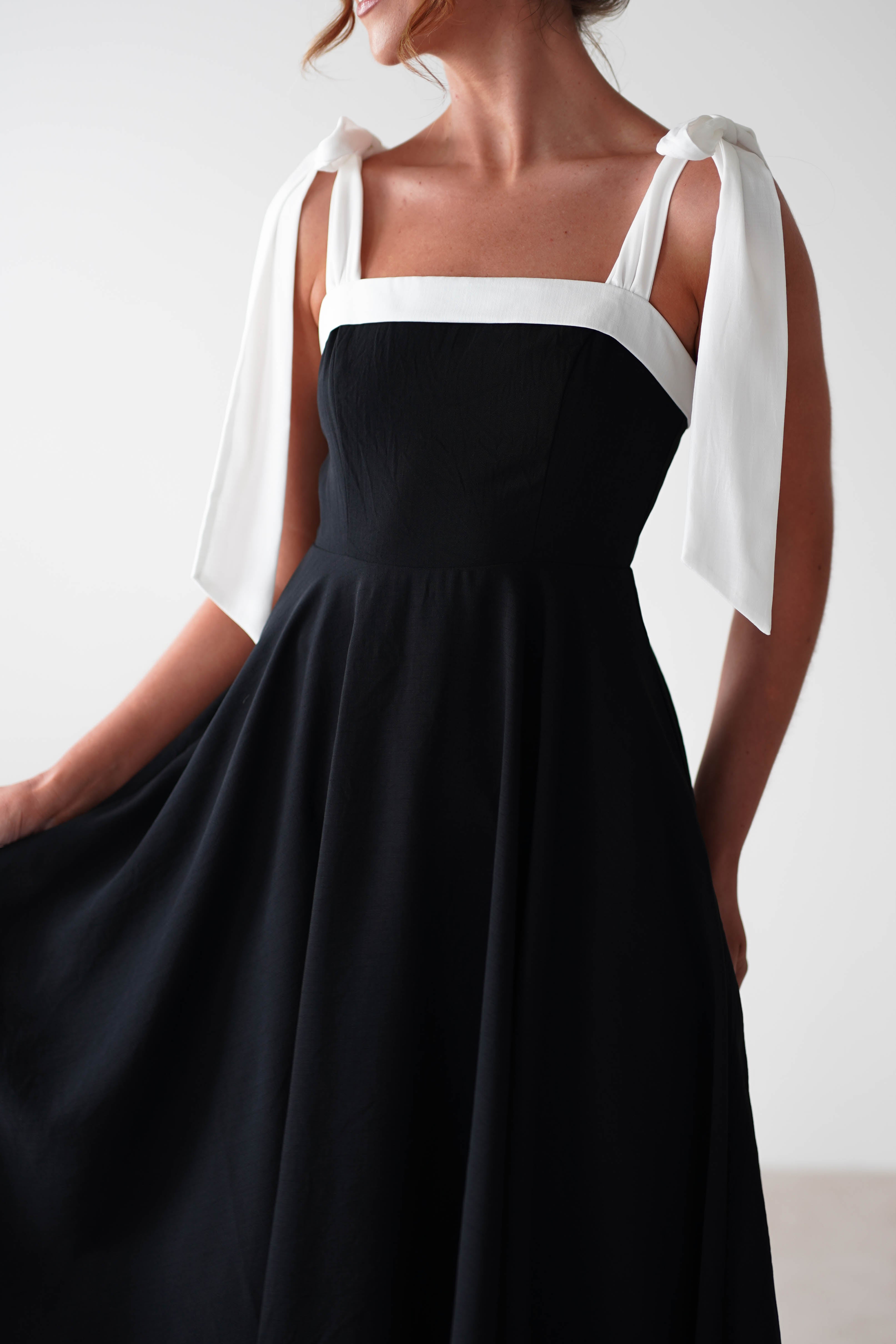 Bella Skater Midi Dress | Black/White