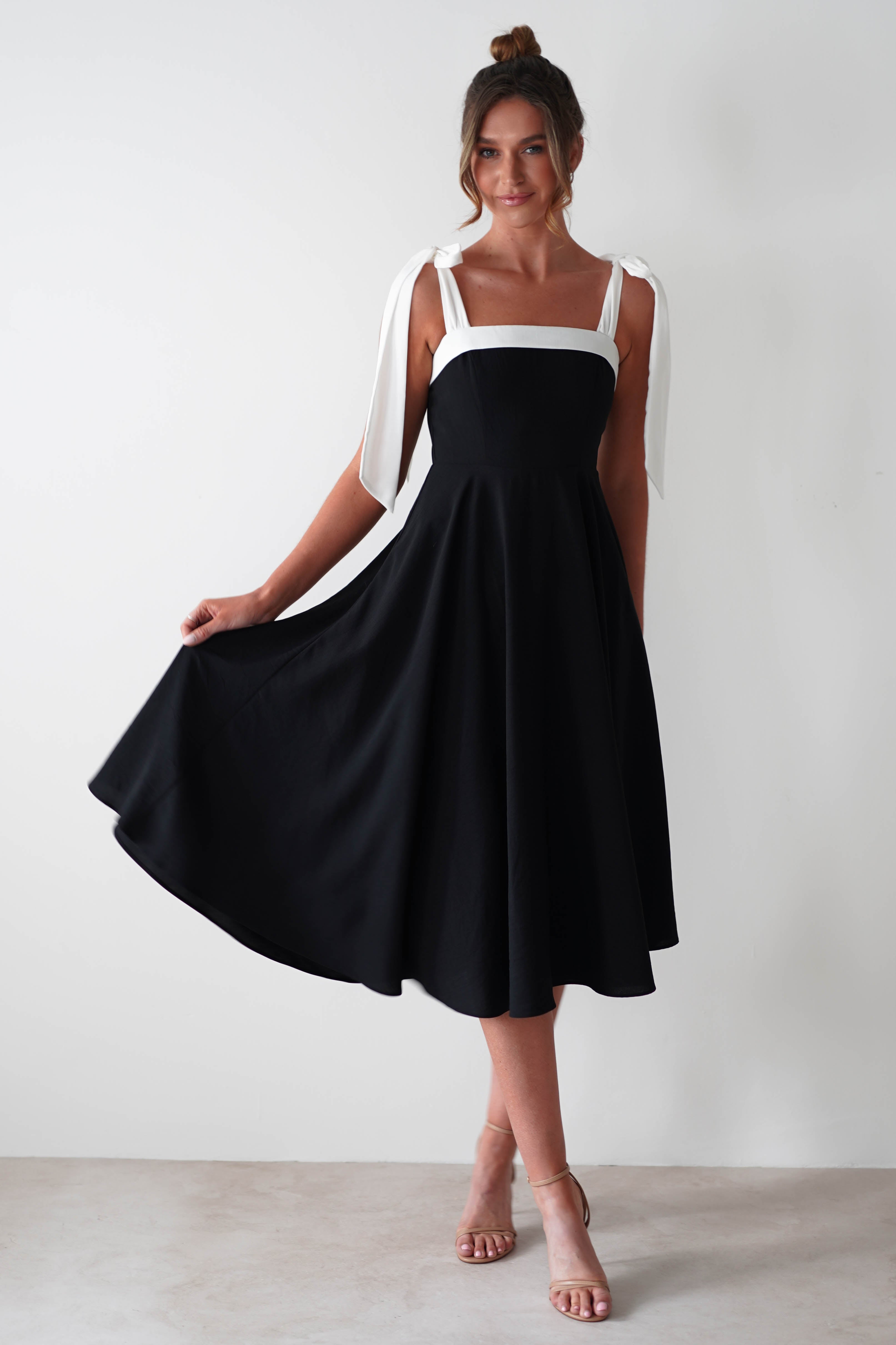 Bella Skater Midi Dress | Black/White