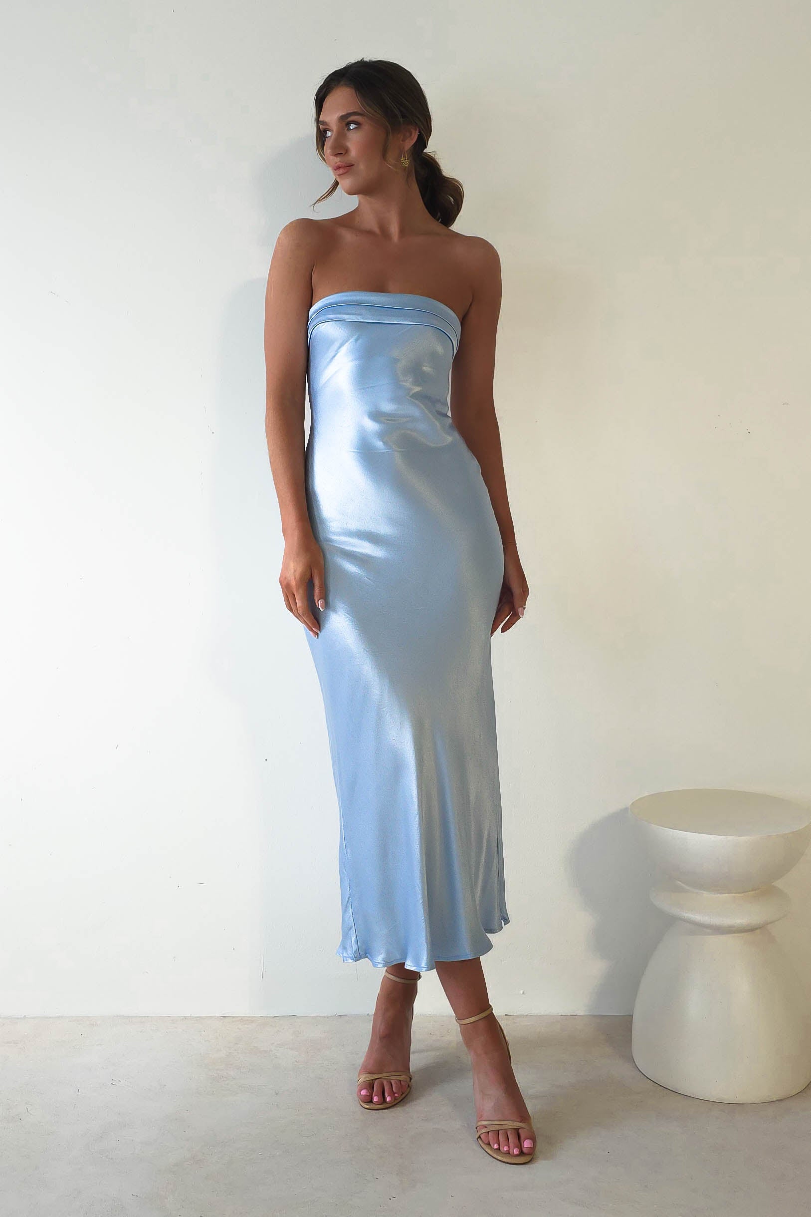 Lucia Soft Satin Slip Midi Dress Blue - Oh Hello Clothing