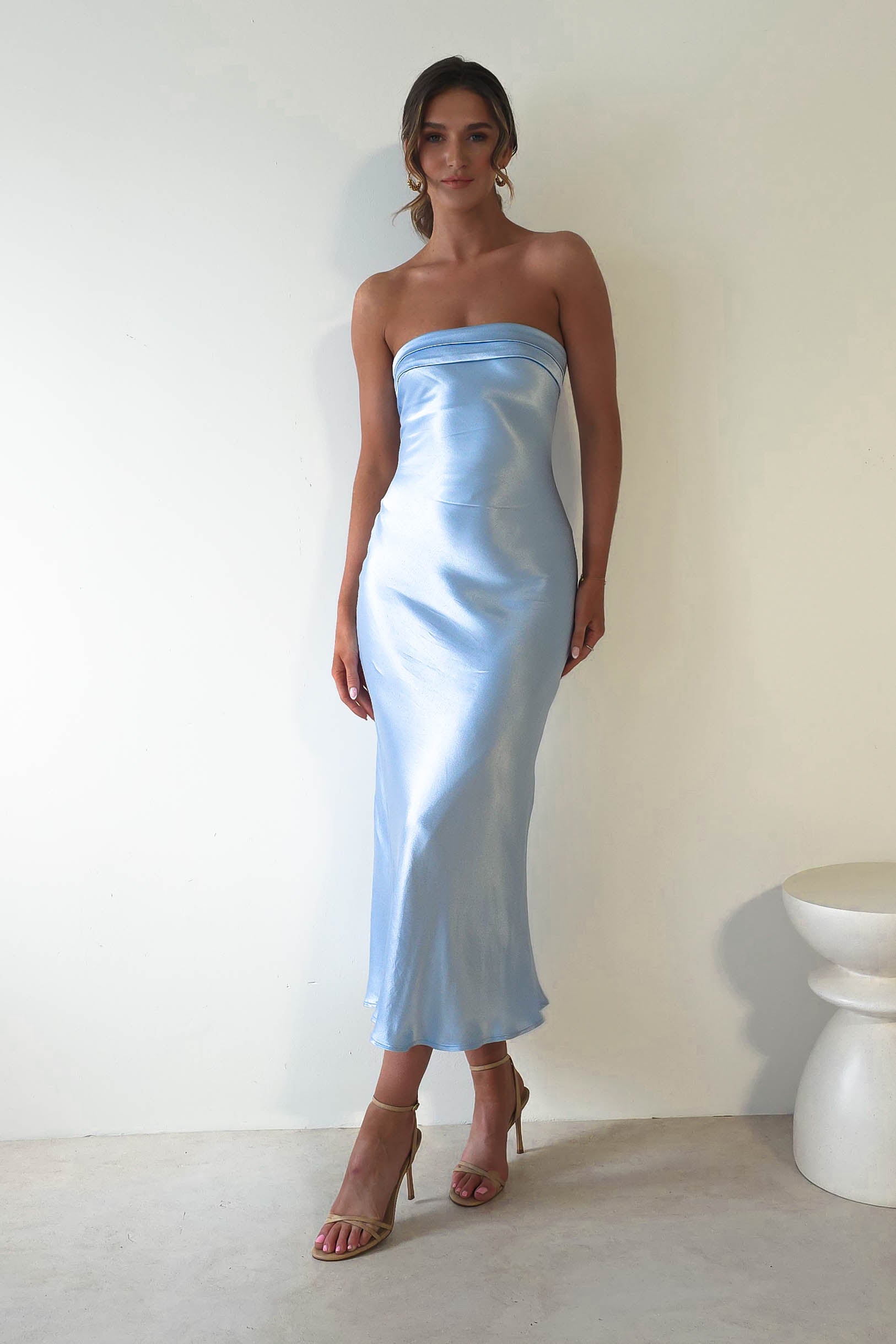 Lucia Soft Satin Slip Midi Dress Blue - Oh Hello Clothing
