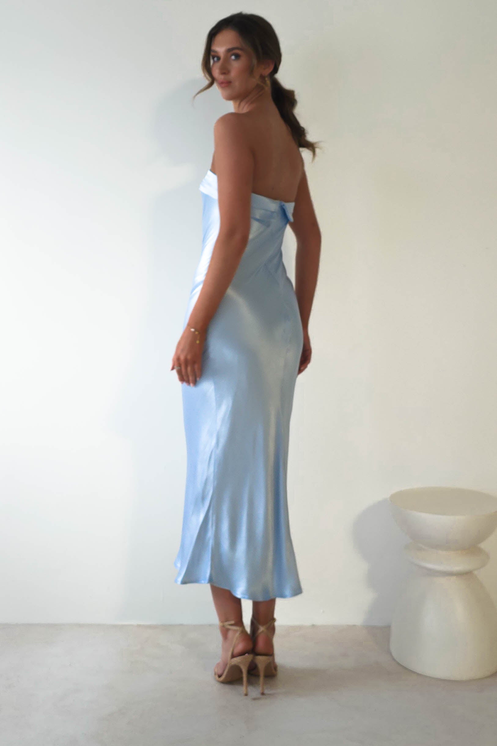 Lucia Soft Satin Slip Midi Dress Blue - Oh Hello Clothing