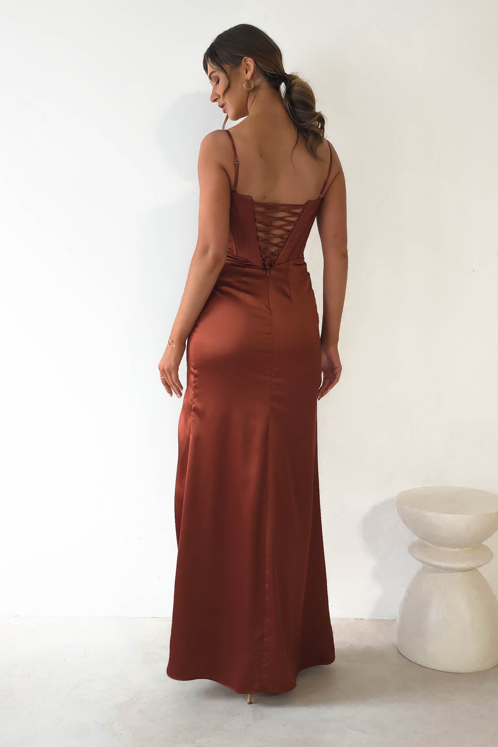 Maja Satin Corset Gown | Rust - Oh Hello Clothing