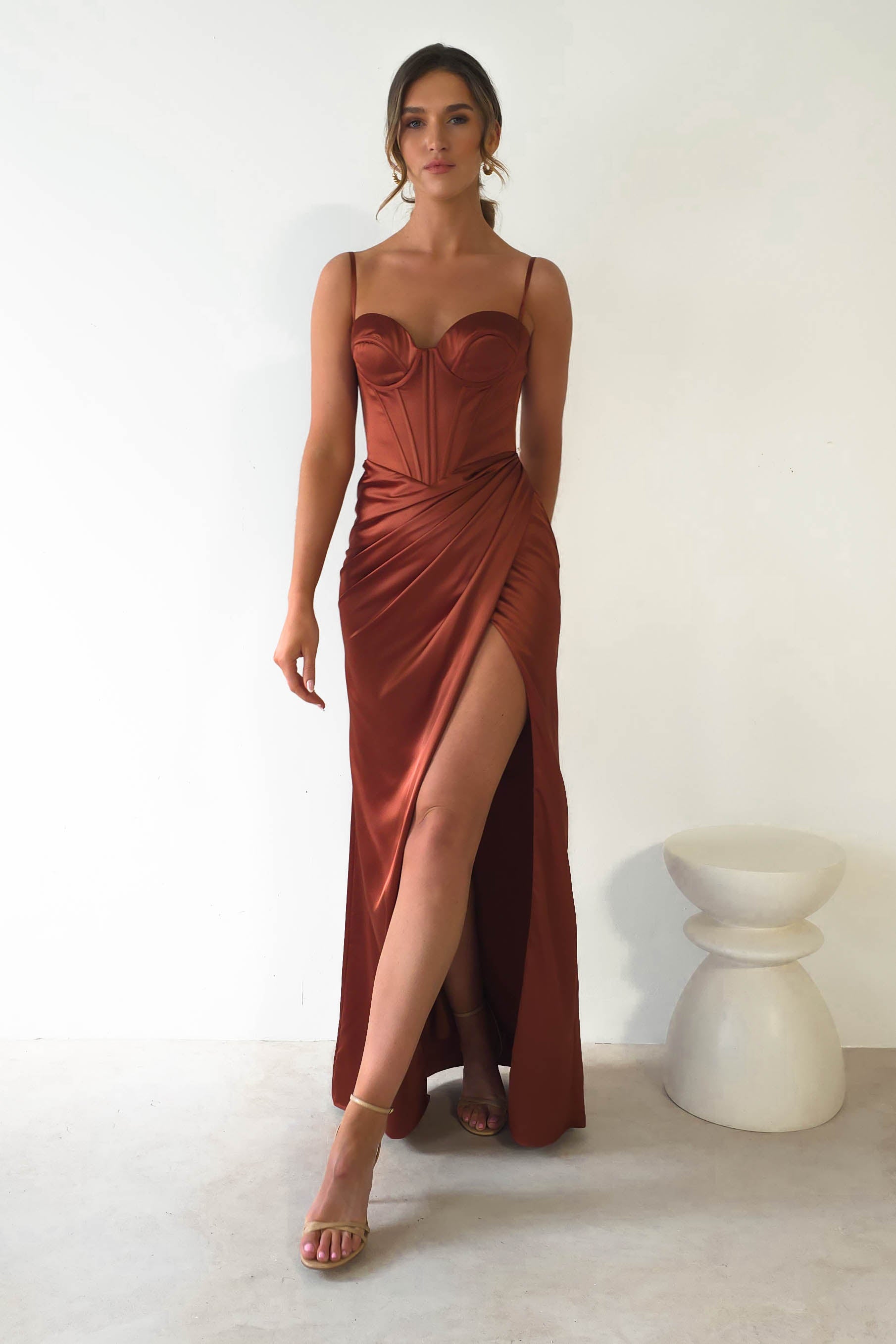 Maja Satin Corset Gown | Rust - Oh Hello Clothing