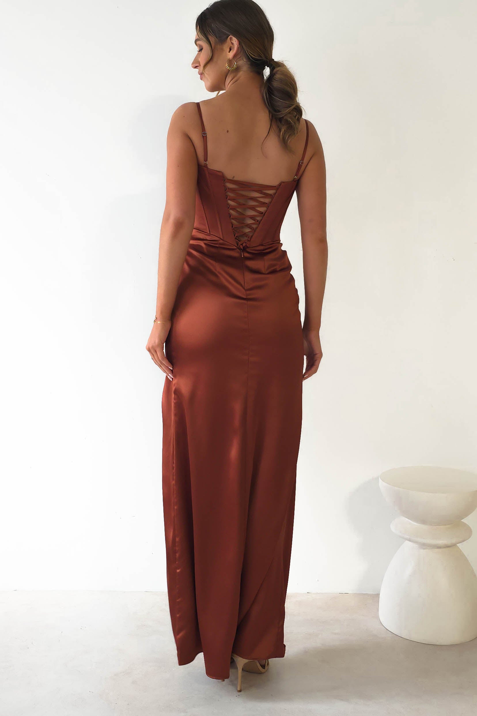 Maja Satin Corset Gown | Rust - Oh Hello Clothing