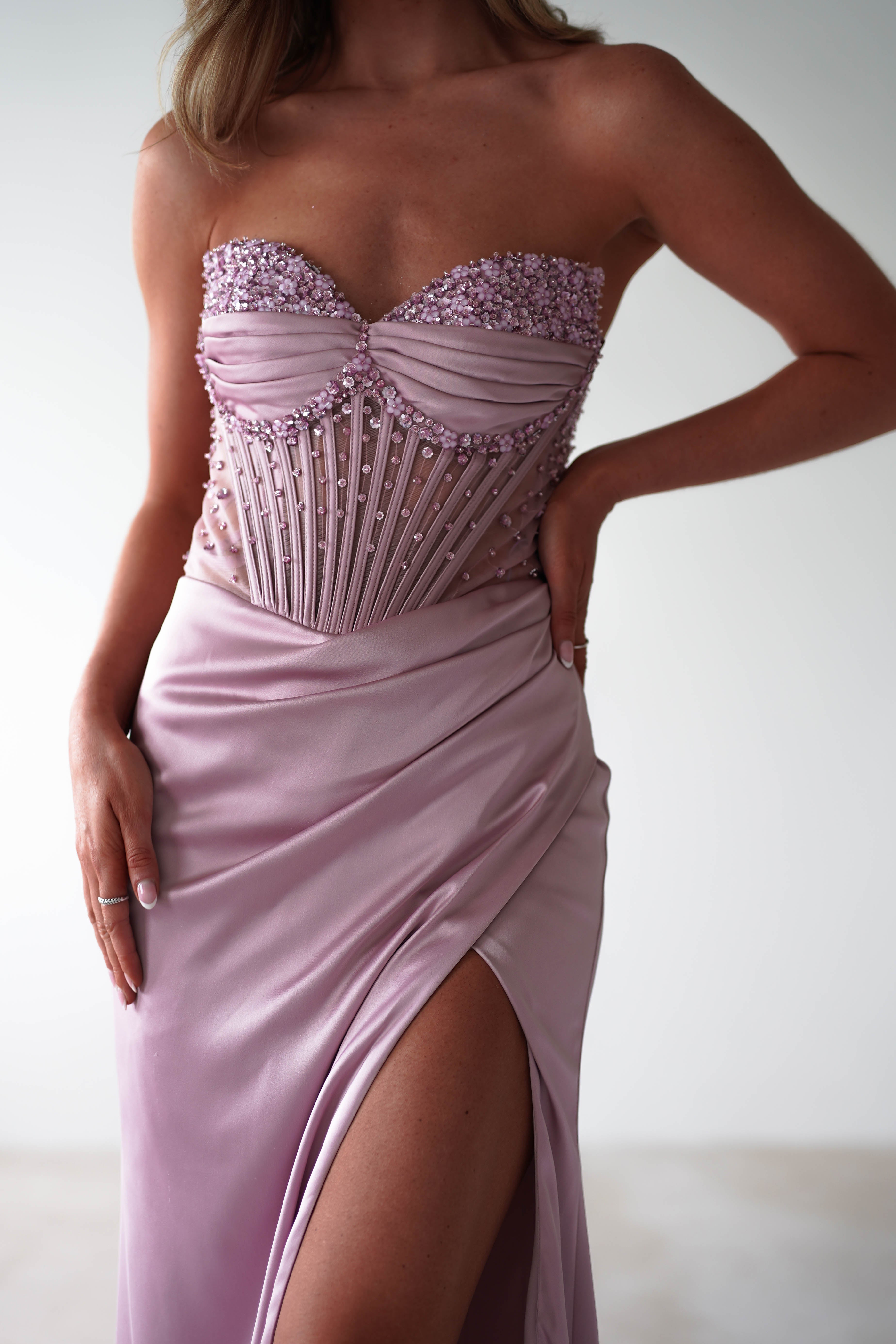 Theodora Strapless Embellished Gown | Mauve - Oh Hello Clothing