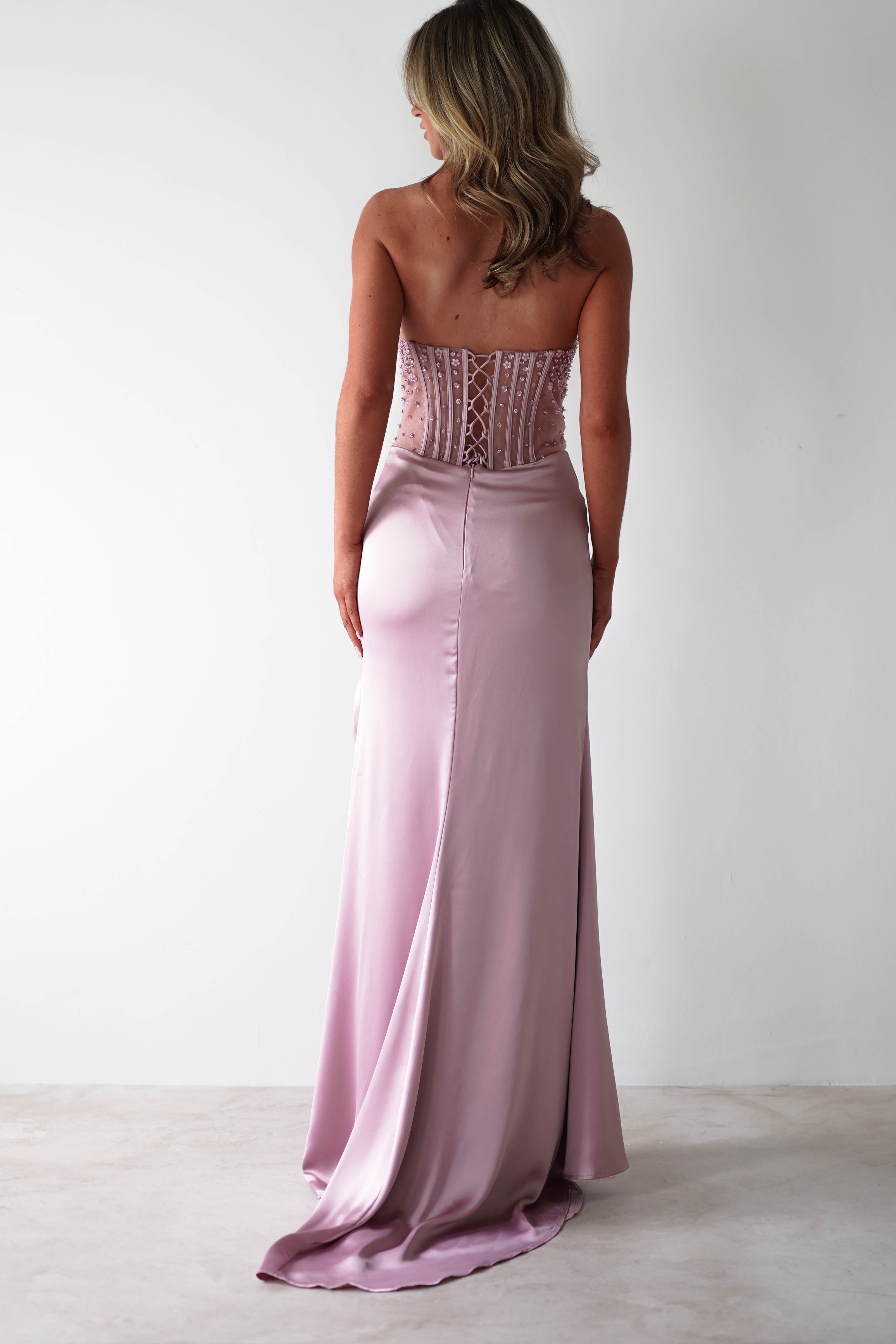 Theodora Strapless Embellished Gown | Mauve - Oh Hello Clothing