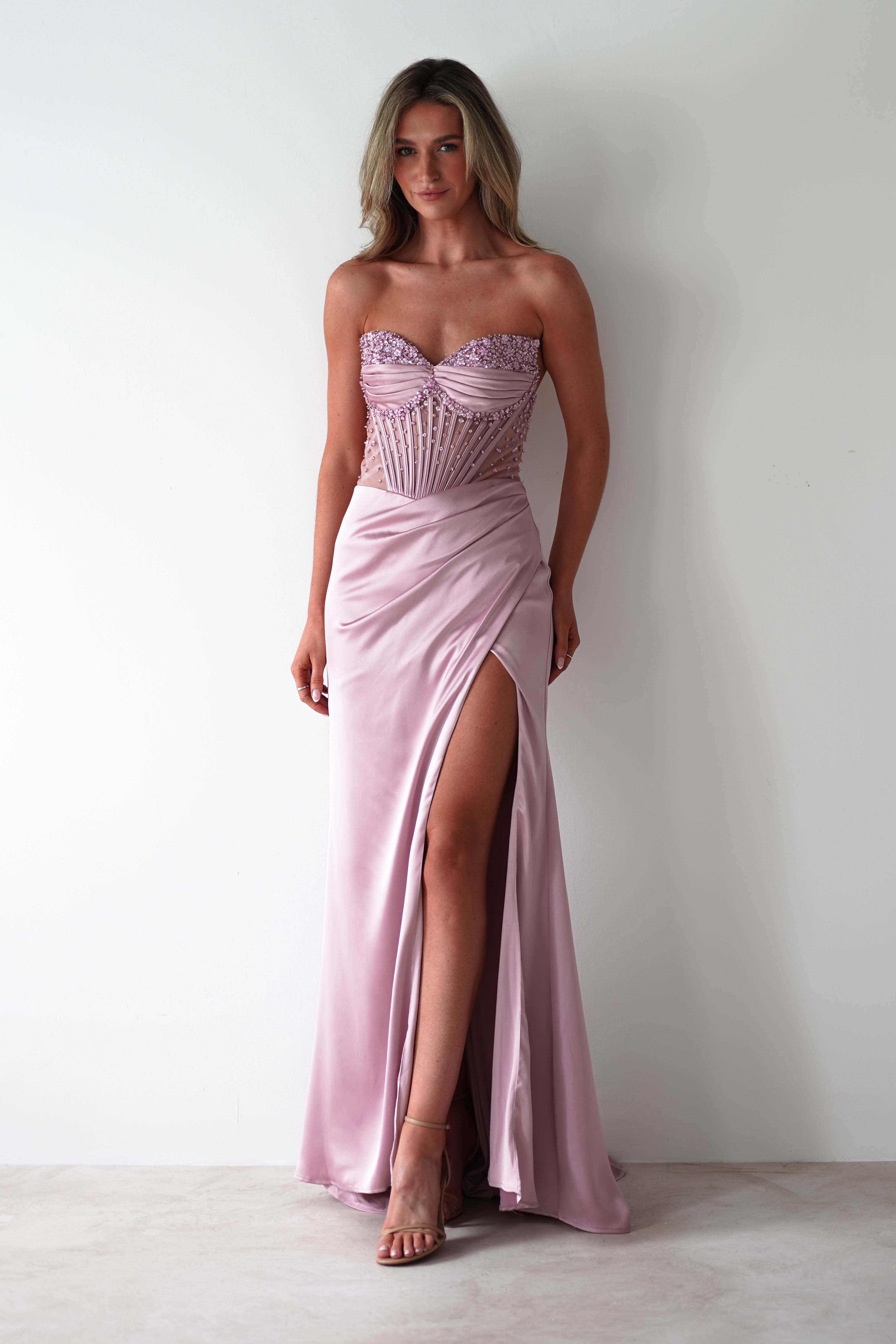 Theodora Strapless Embellished Gown | Mauve - Oh Hello Clothing