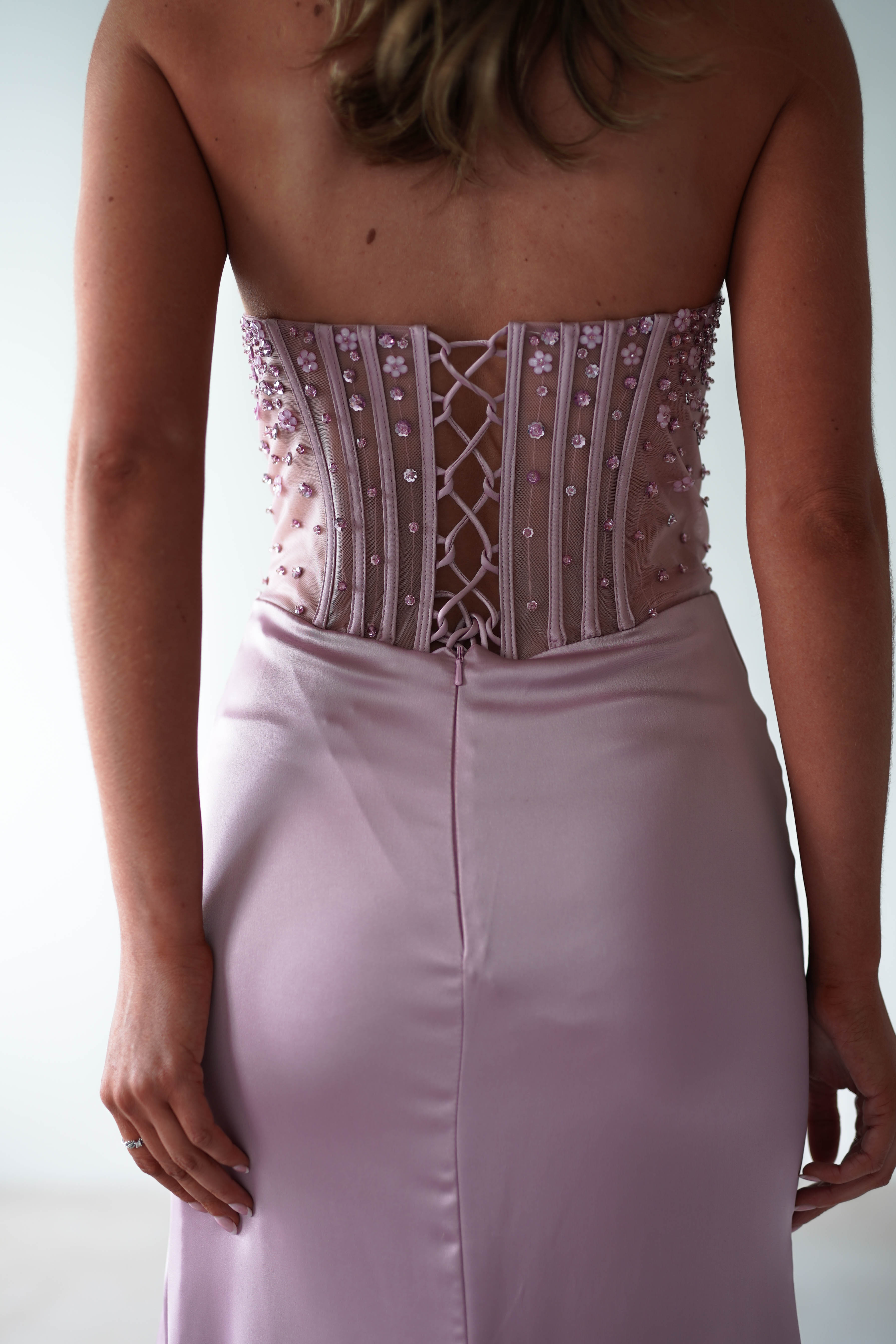 Theodora Strapless Embellished Gown | Mauve - Oh Hello Clothing