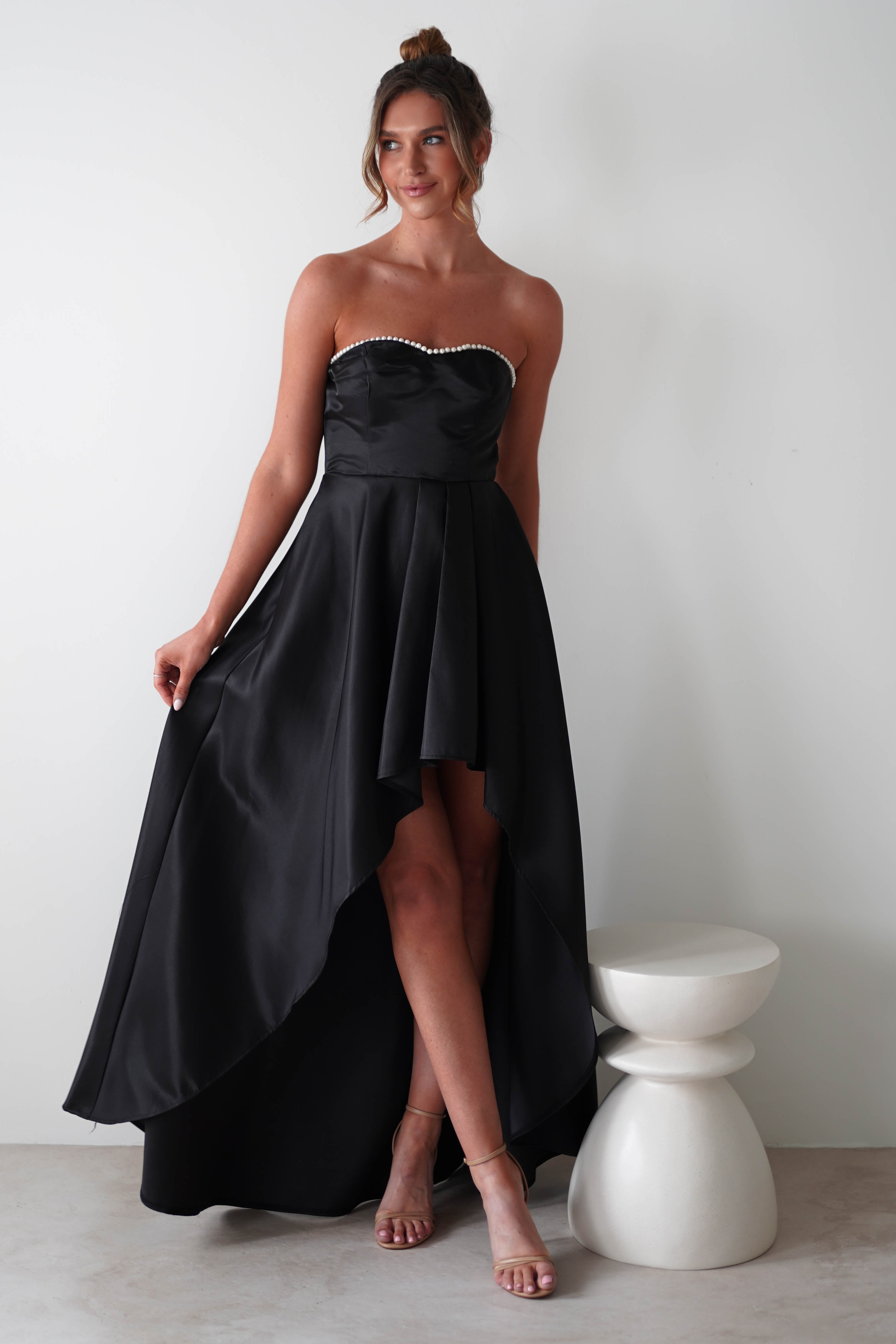 Mayfair High Low Satin Dress | Black - Oh Hello Clothing