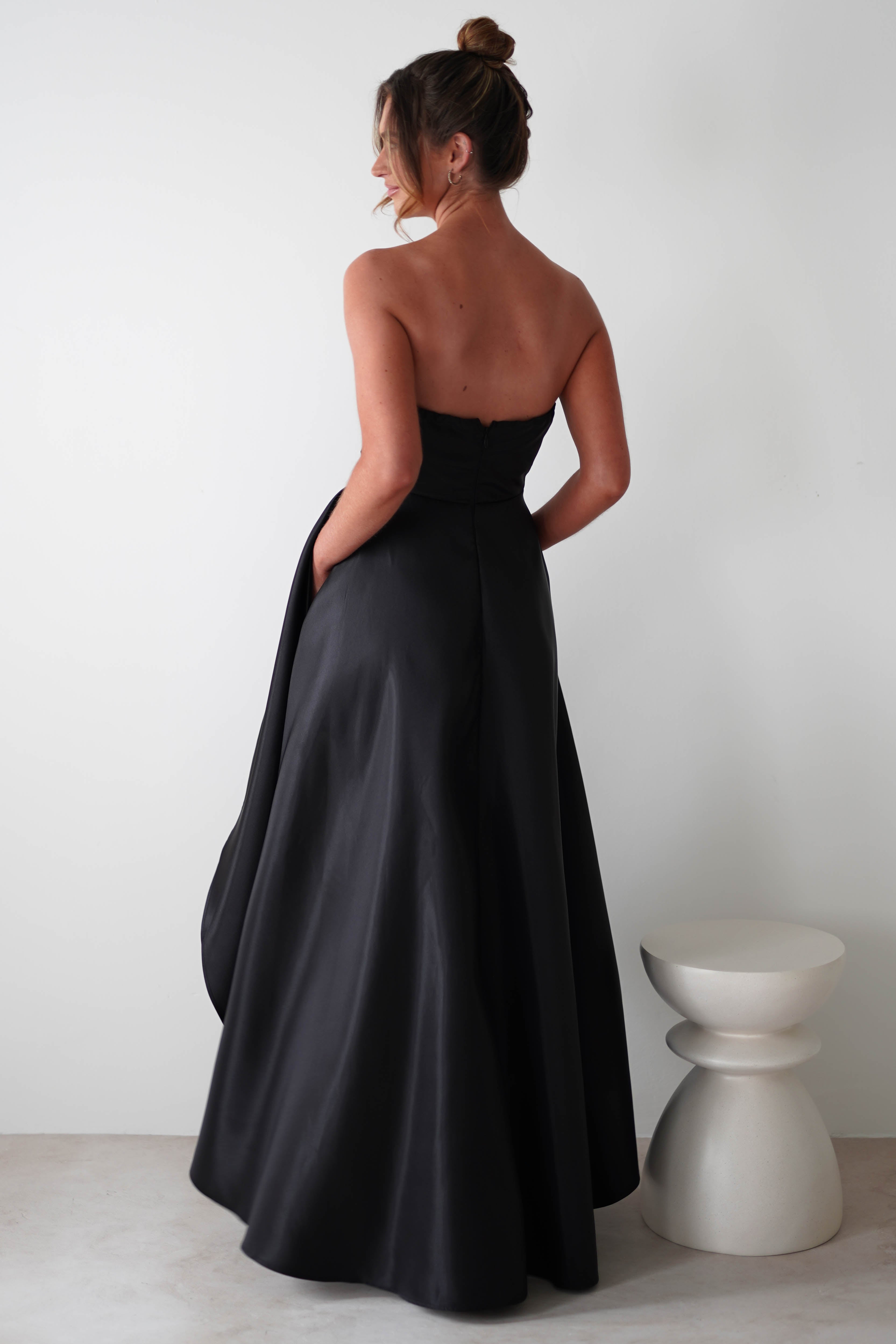 Mayfair High Low Satin Dress | Black - Oh Hello Clothing