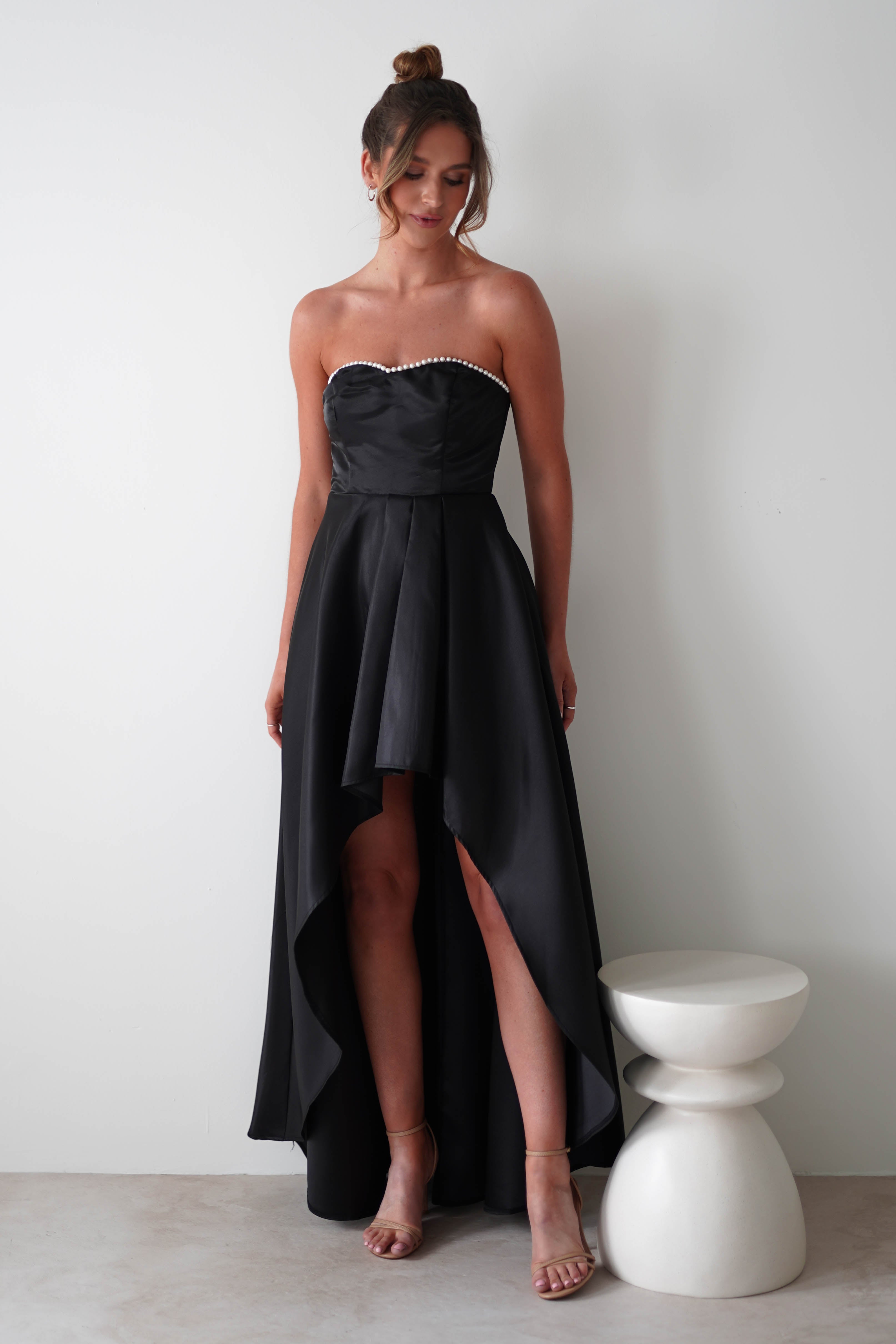 Mayfair High Low Satin Dress | Black - Oh Hello Clothing