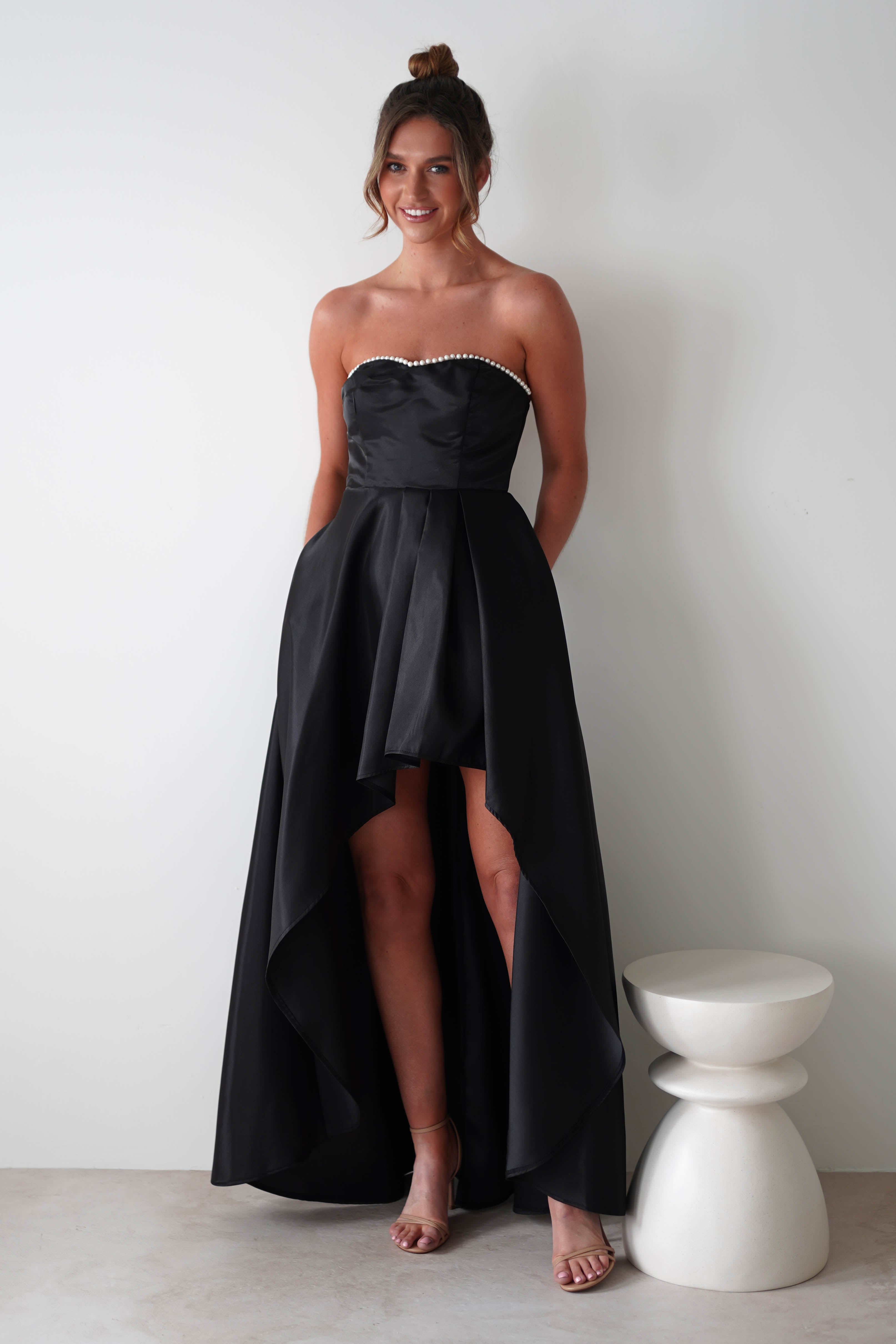 Mayfair High Low Satin Dress | Black - Oh Hello Clothing