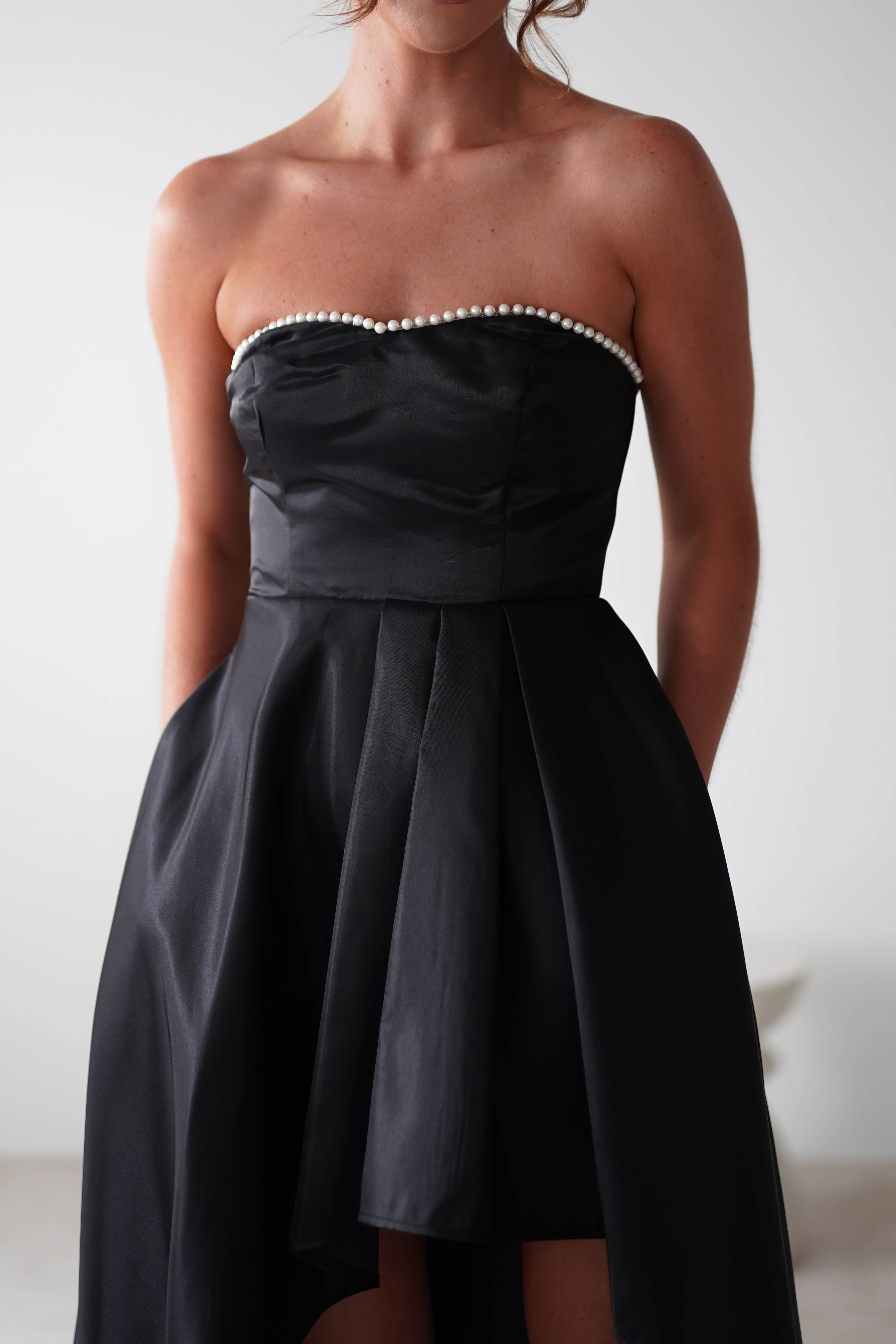 Mayfair High Low Satin Dress | Black - Oh Hello Clothing