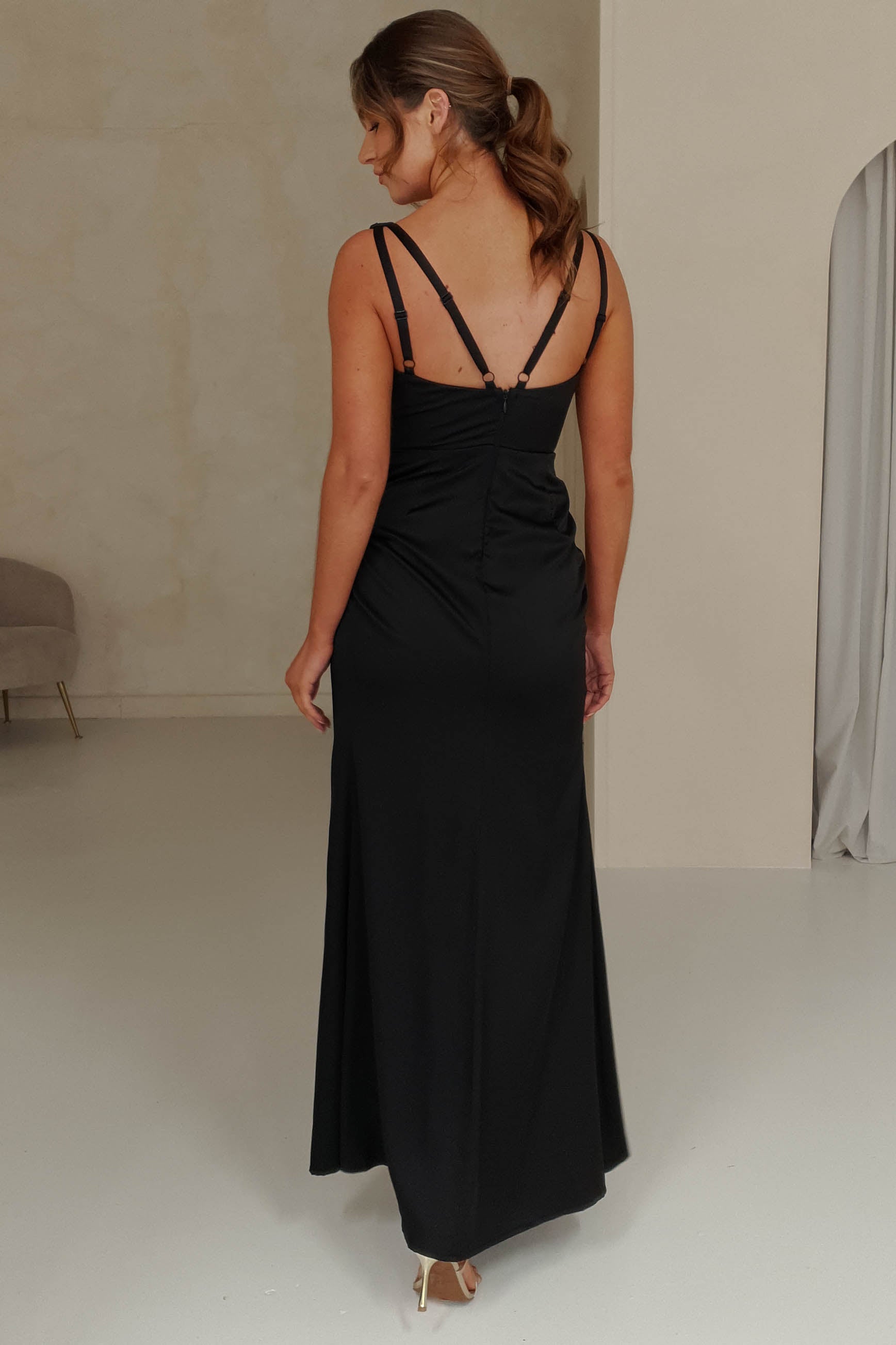 MANIJU Debs & Prom Dresses * DONE - MF21854 BLACK SATIN GOWN | Black **MANIJU (gilda)