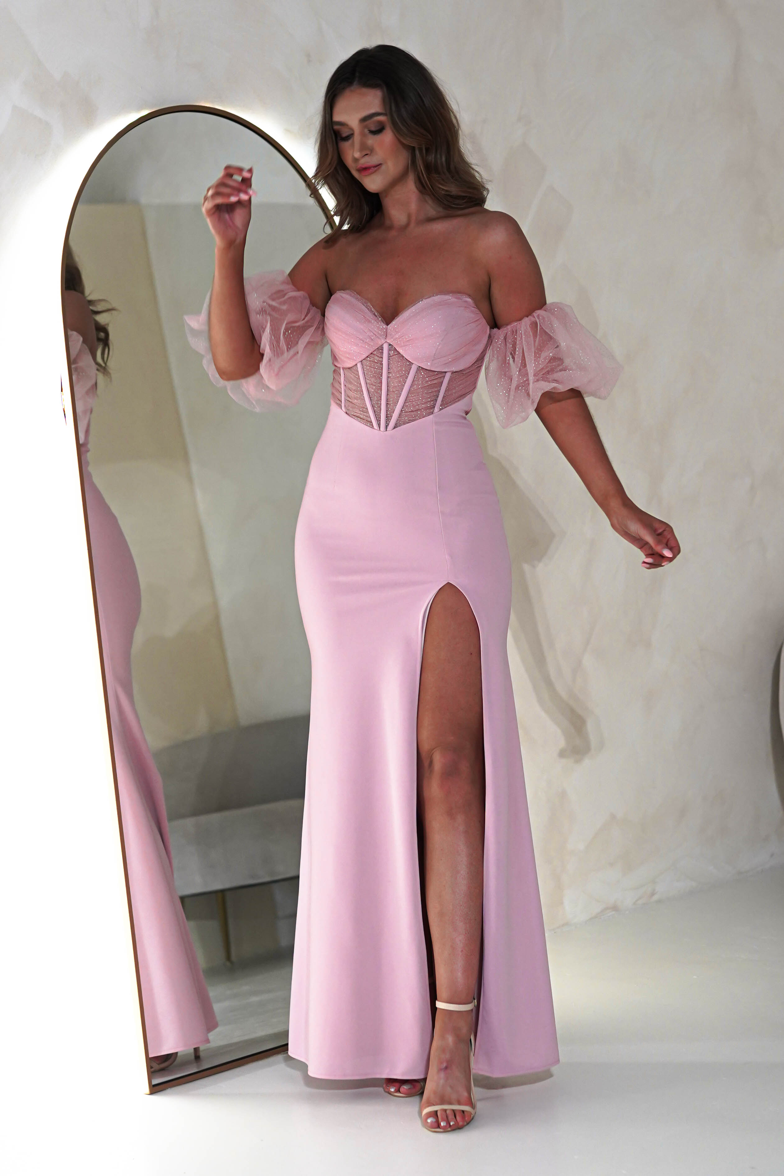 Kenna Balloon Sleeve Gown | Pink - Oh Hello Clothing
