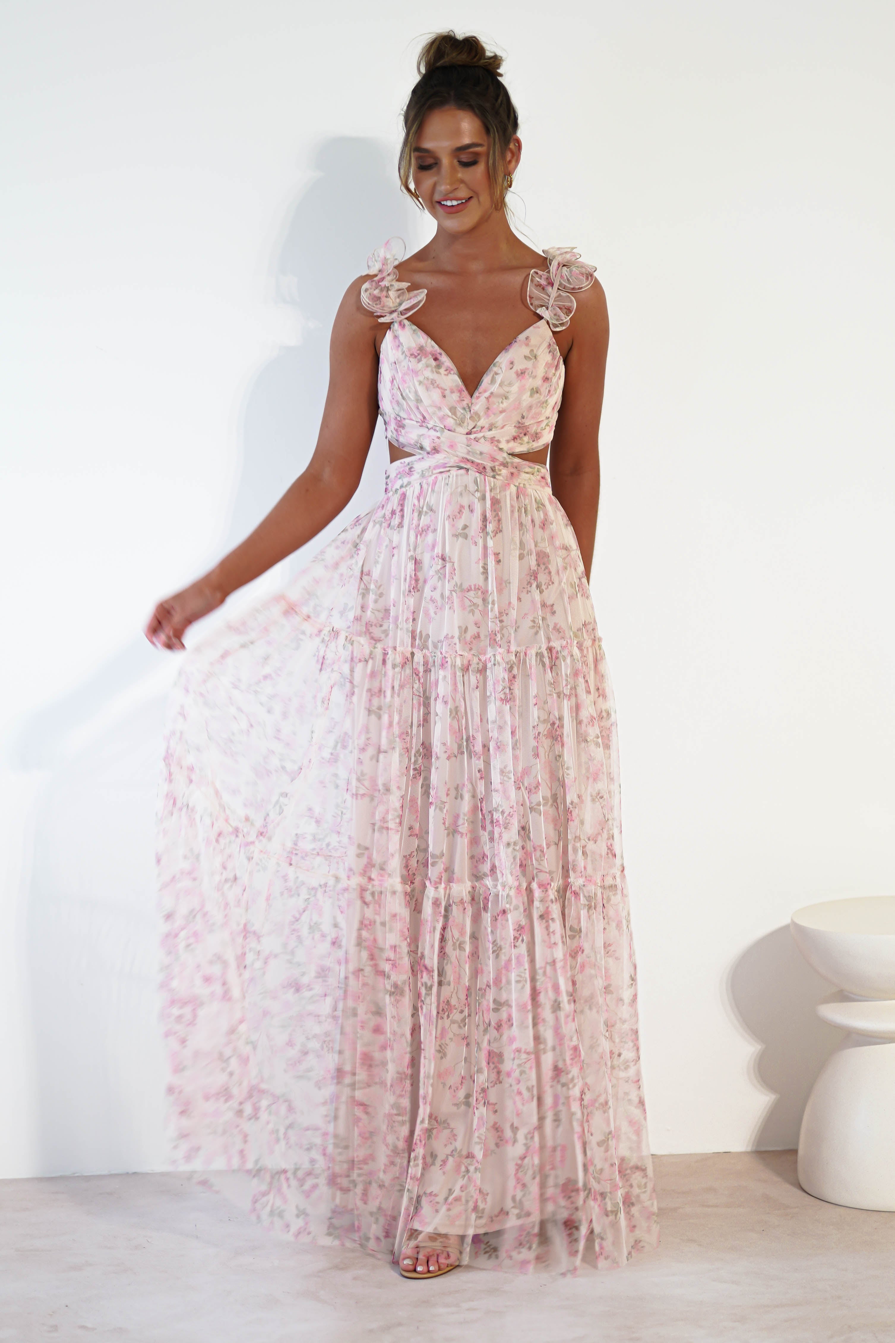 Khristina Floral Tulle Maxi Dress | Cream - Oh Hello Clothing