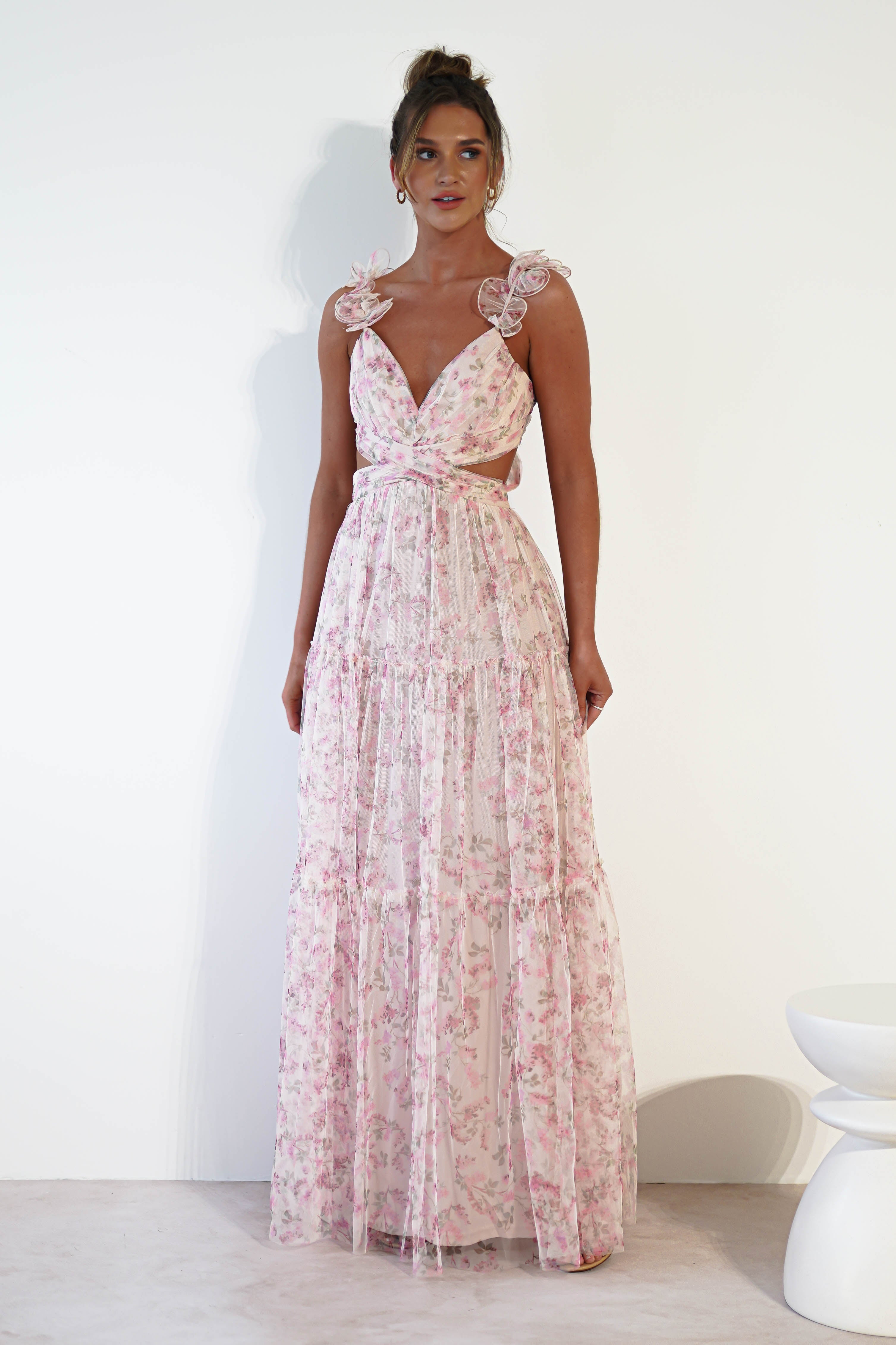 Khristina Floral Tulle Maxi Dress | Cream - Oh Hello Clothing
