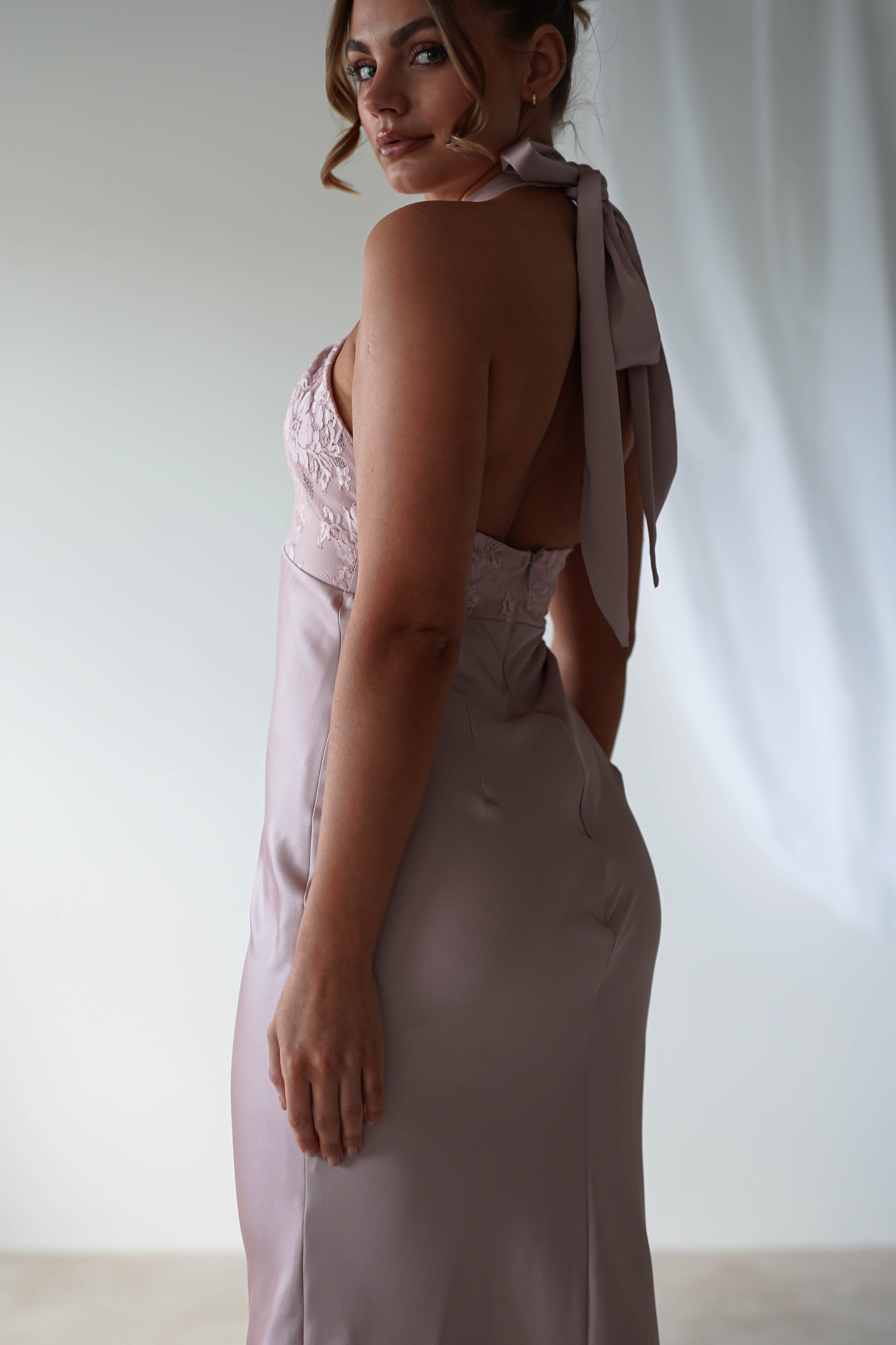 Alice Satin Halterneck Gown | Rose - Oh Hello Clothing