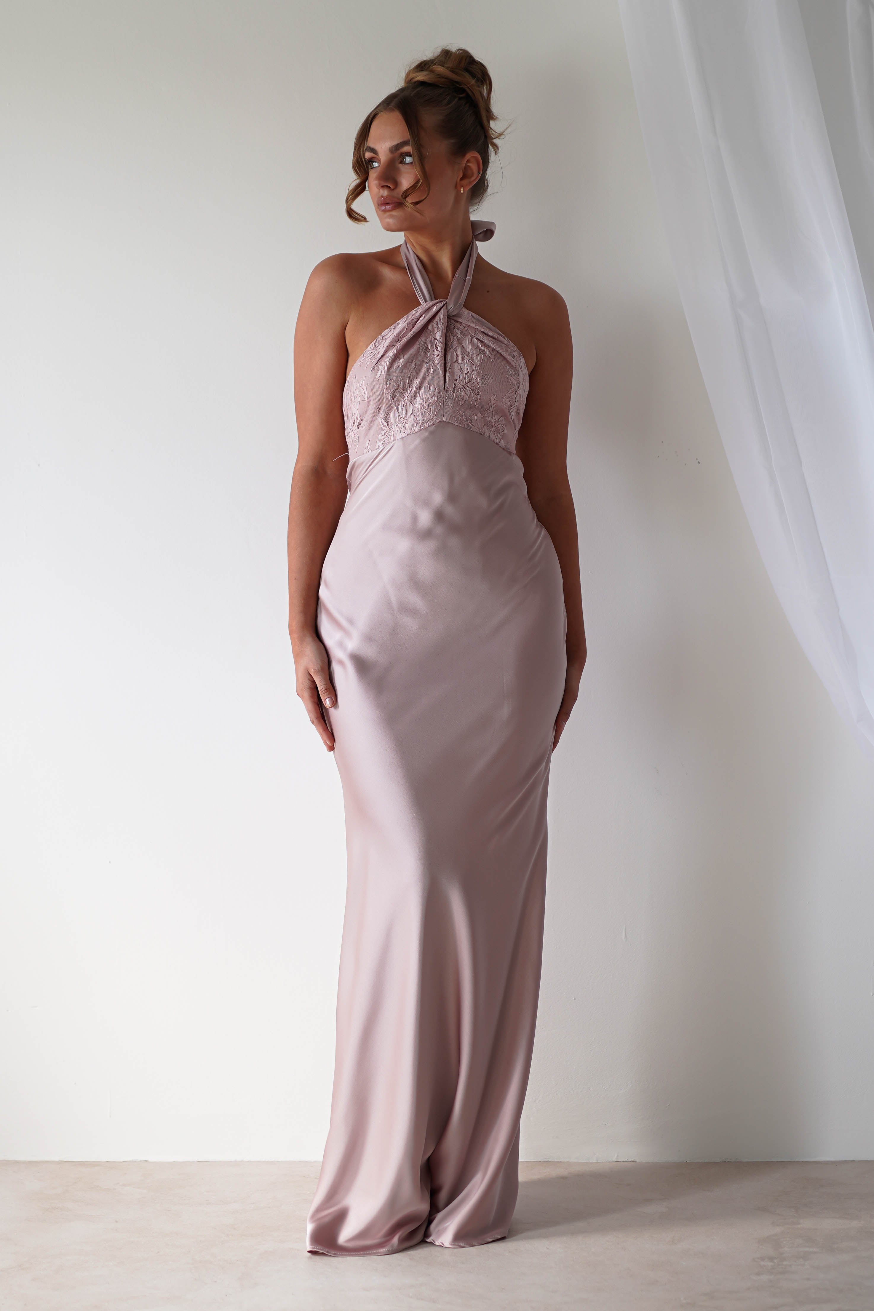 Alice Satin Halterneck Gown | Rose