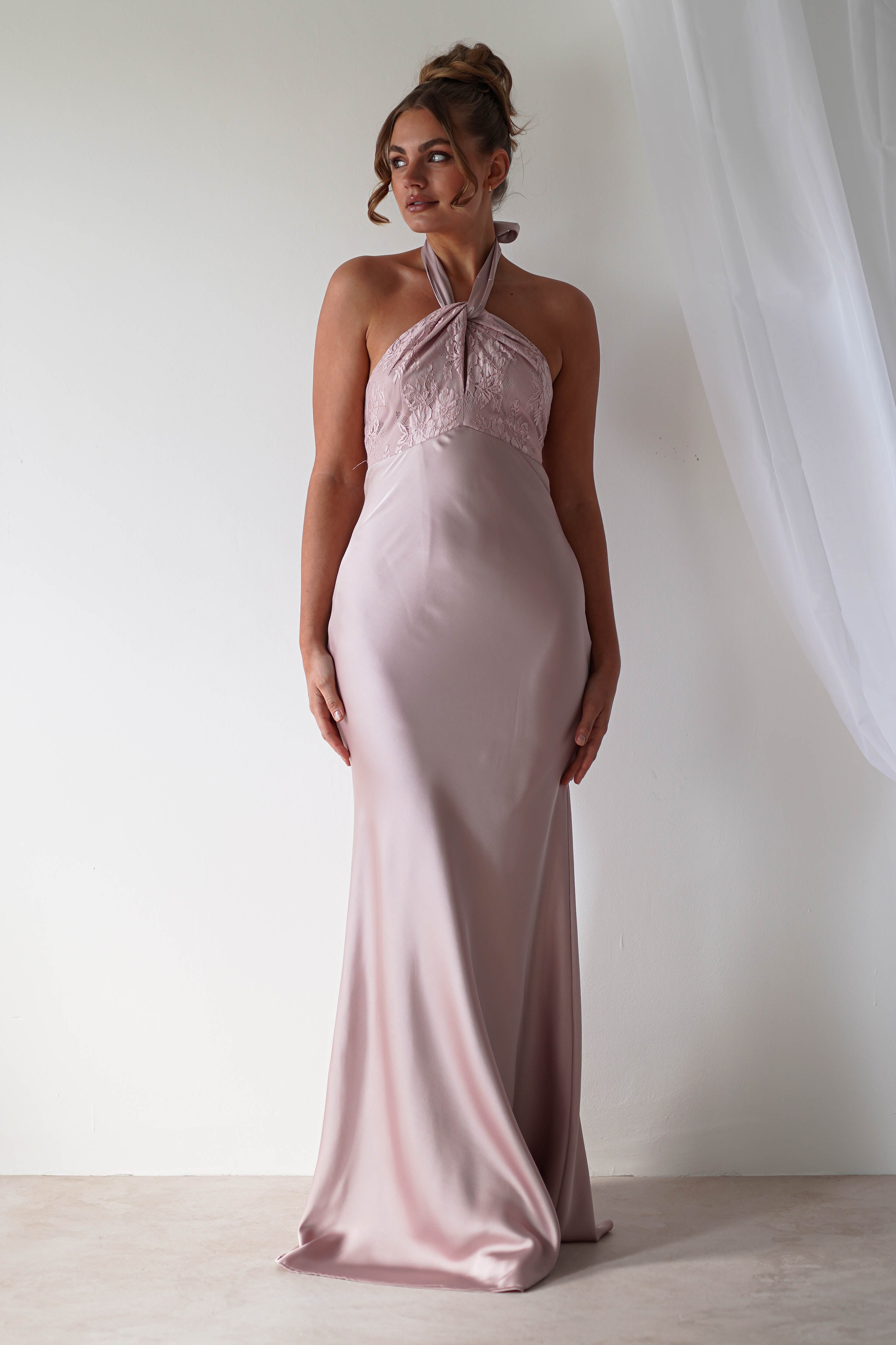 Alice Satin Halterneck Gown | Rose - Oh Hello Clothing